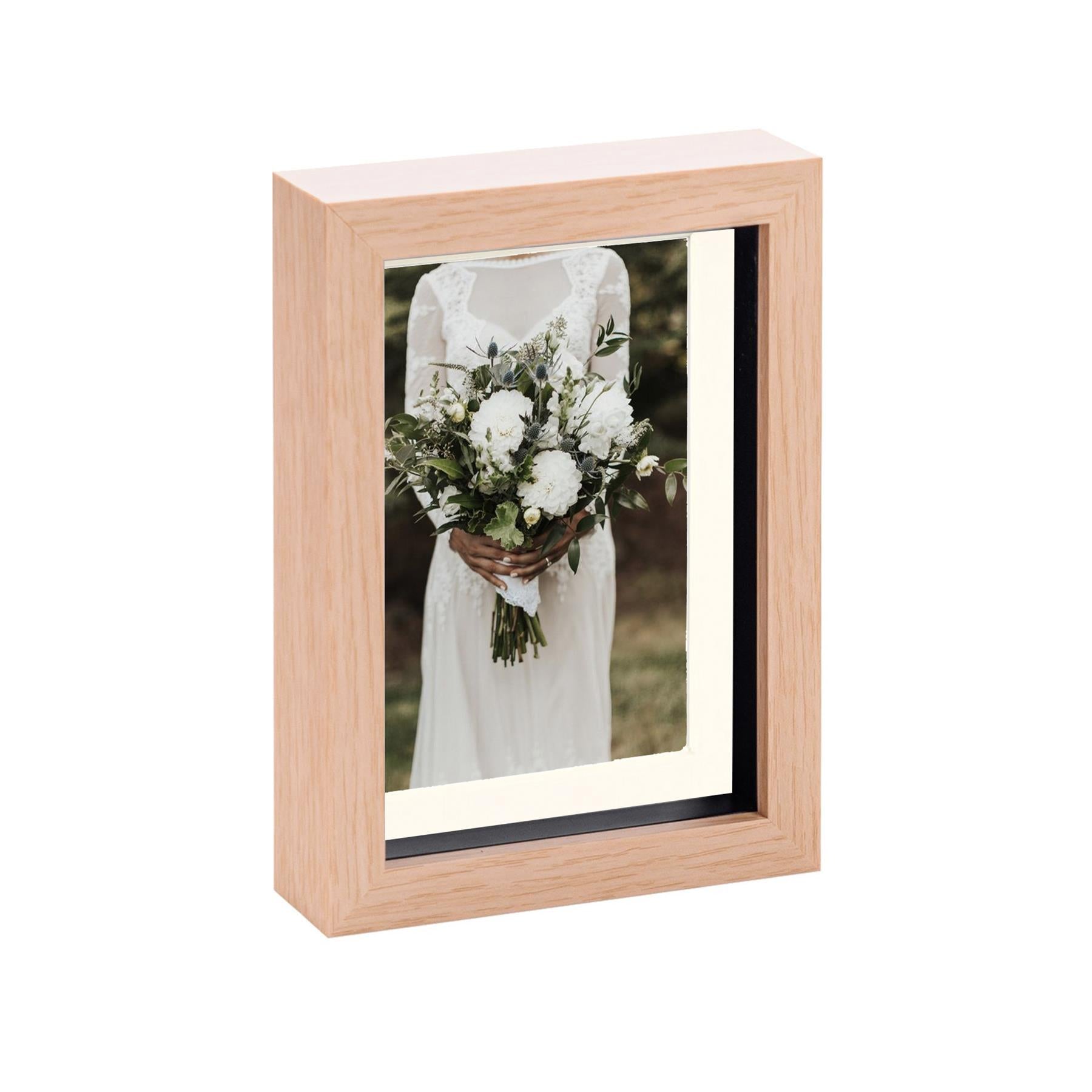 5 x 7 Light Wood 3D Box Photo Frame - with 4 x 6 Mount