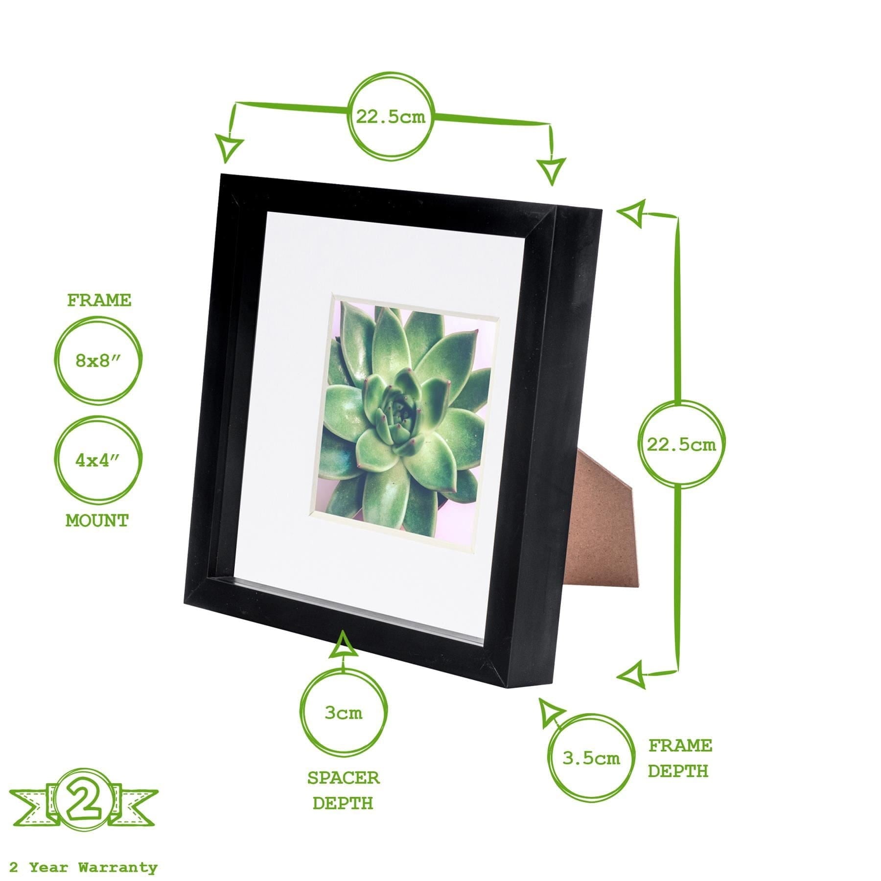 8 x 8 Grey 3D Box Photo Frame - with 4 x 4 Mount
