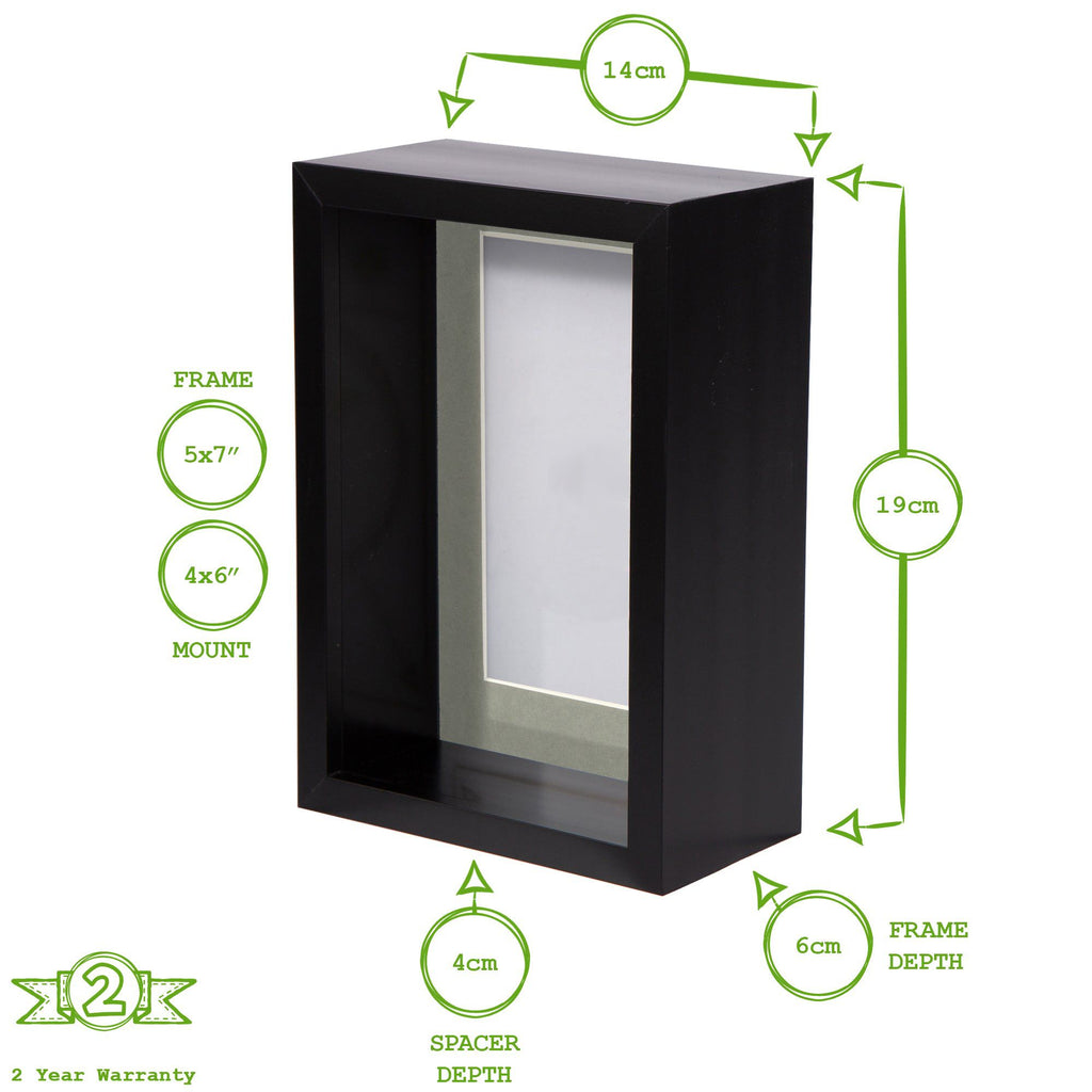 5 x 7 Black 3D Deep Box Photo Frame - with 4 x 6 Mount