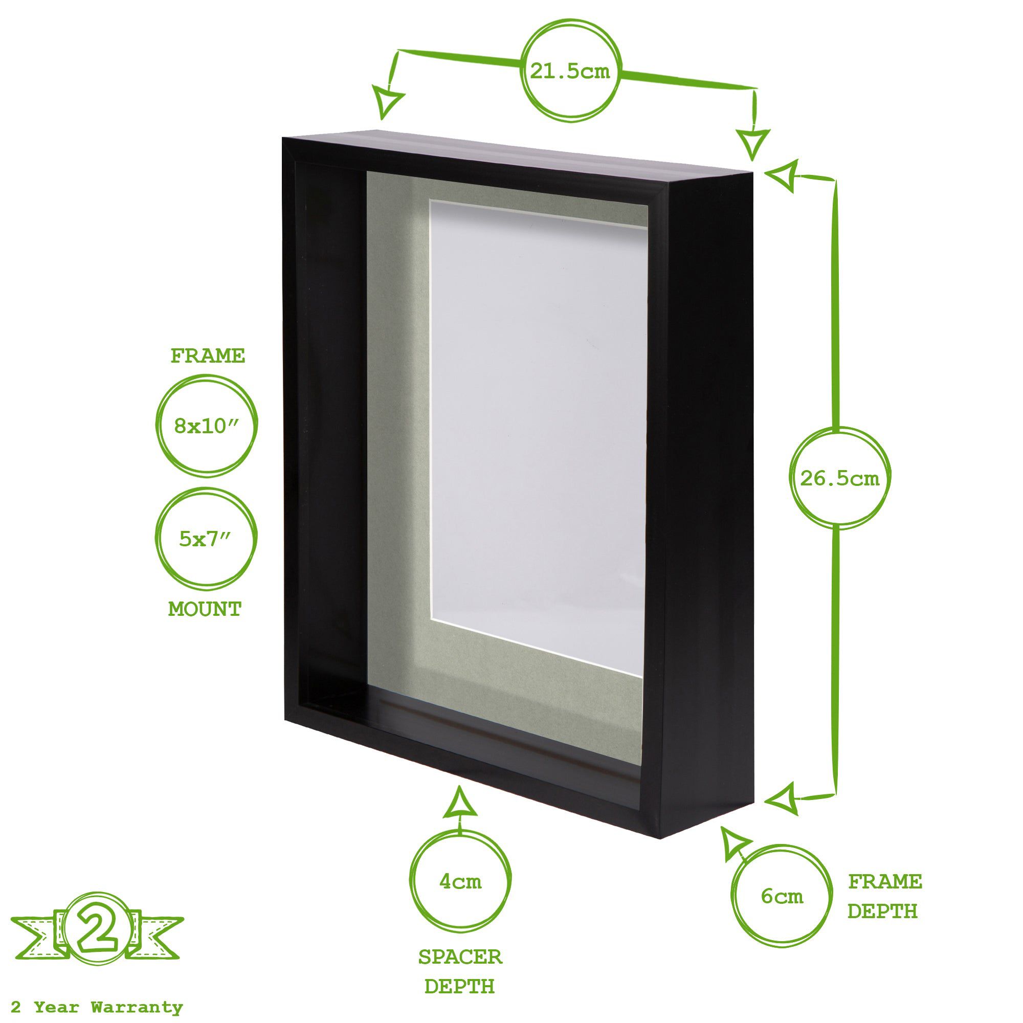 8 x 10 Black 3D Deep Box Photo Frame - with 5 x 7 Mount