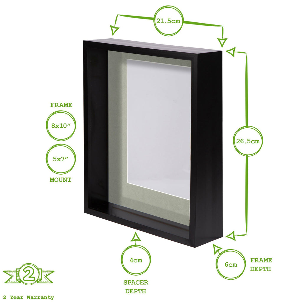 8 x 10 Black 3D Deep Box Photo Frame - with 5 x 7 Mount