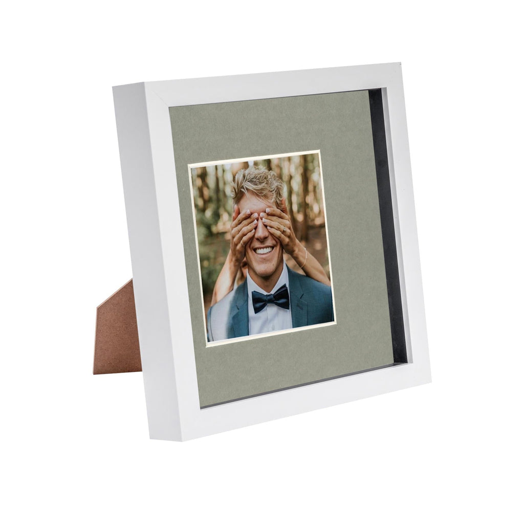 8 x 8 White 3D Box Photo Frame - with 4 x 4 Mount