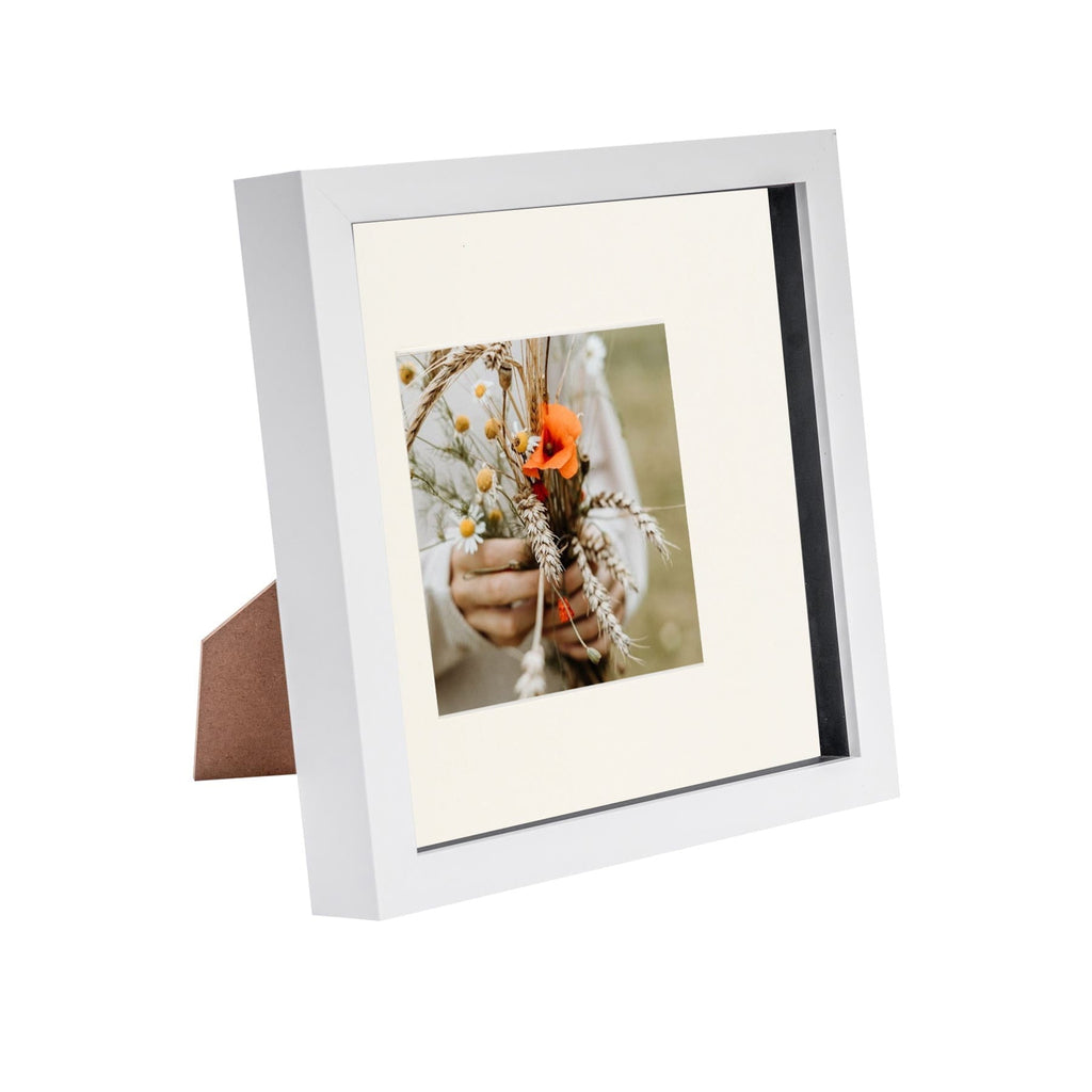 8 x 8 White 3D Box Photo Frame - with 4 x 4 Mount