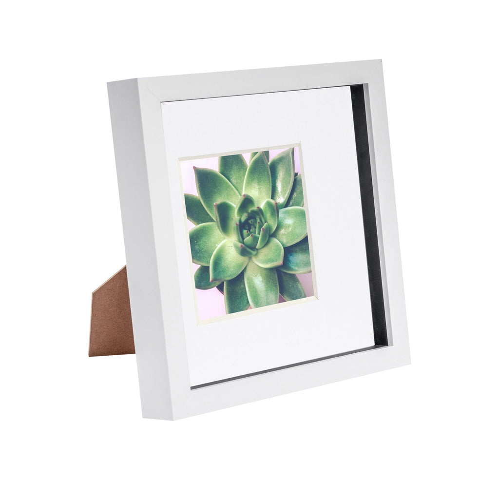 8 x 8 White 3D Box Photo Frame - with 4 x 4 Mount