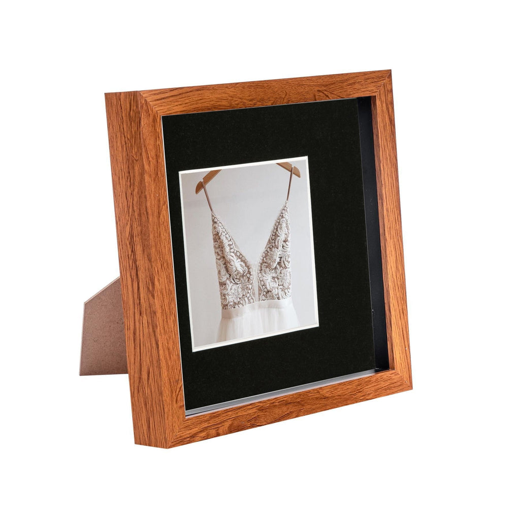 8 x 8 Dark Wood 3D Box Photo Frame - with 4 x 4 Mount