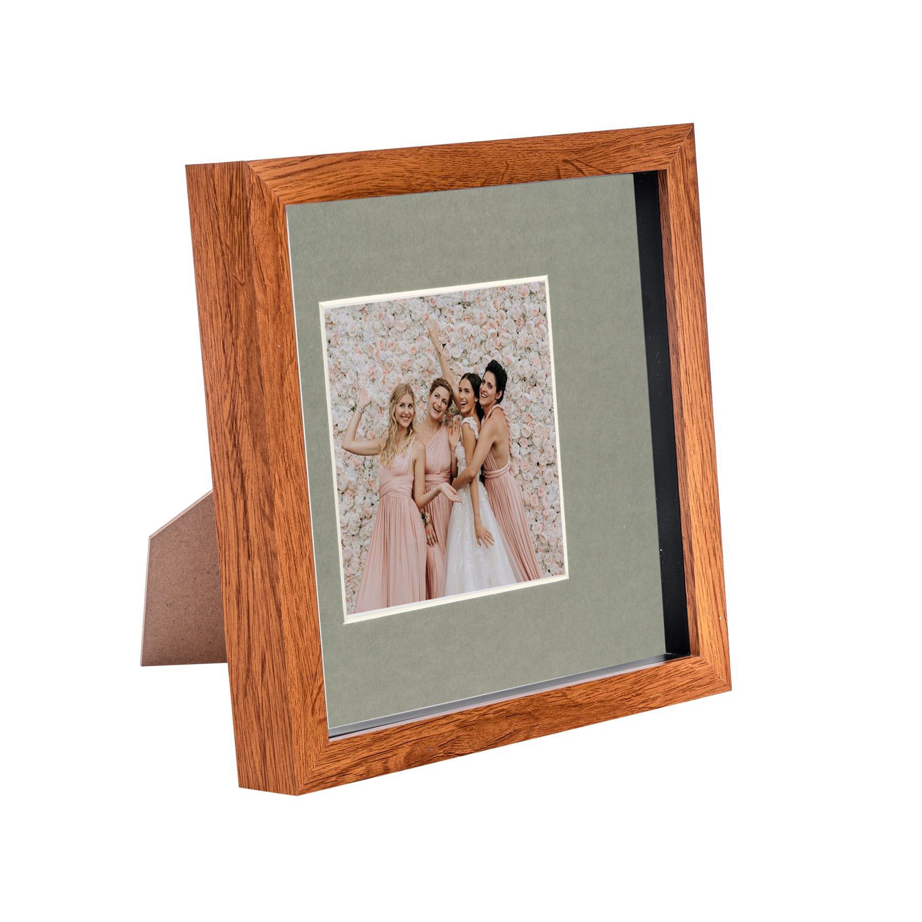 8 x 8 Dark Wood 3D Box Photo Frame - with 4 x 4 Mount