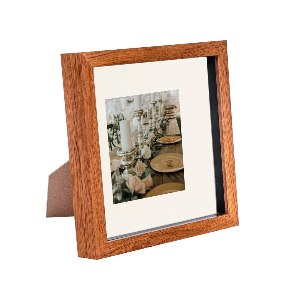 8 x 8 Dark Wood 3D Box Photo Frame - with 4 x 4 Mount