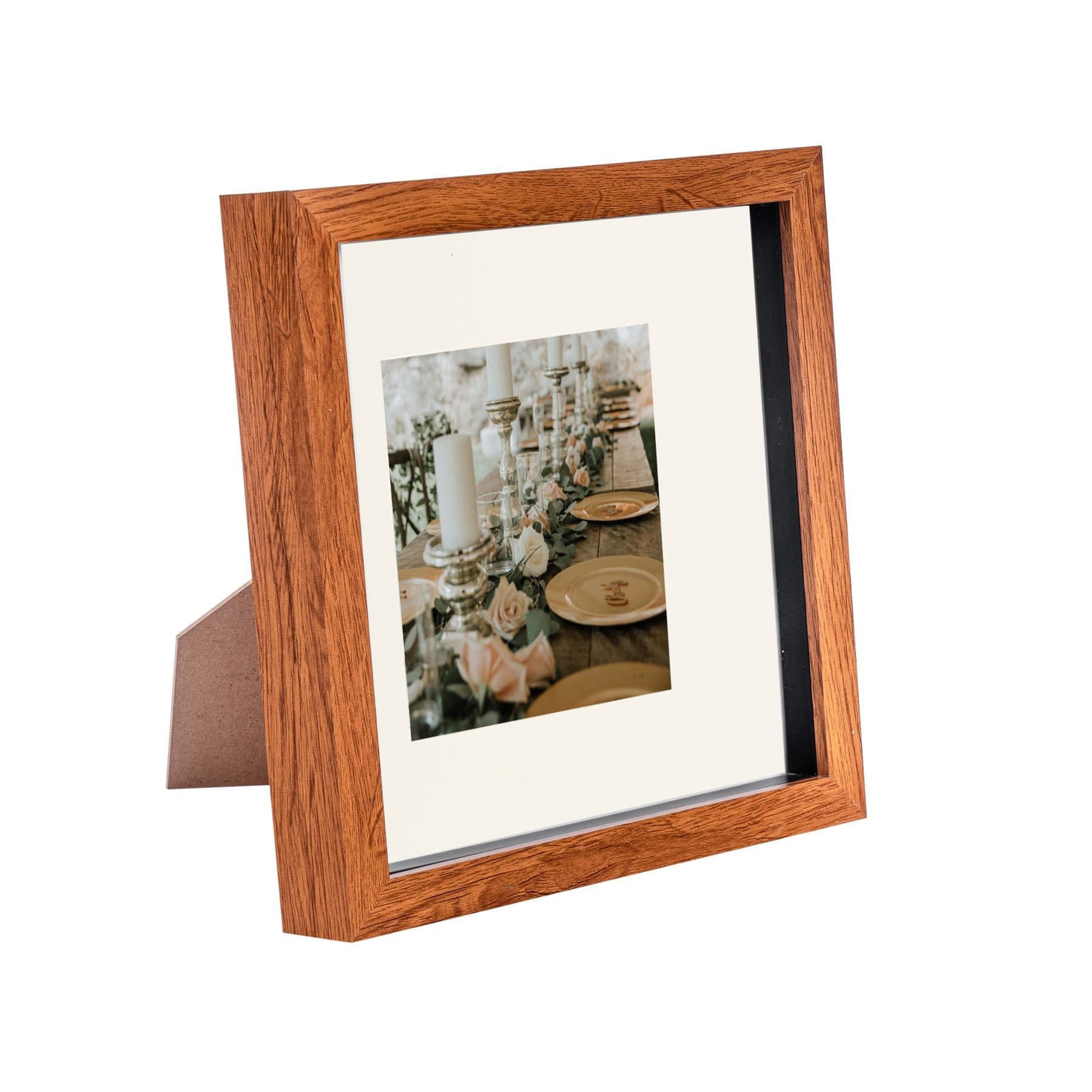 8 x 8 Dark Wood 3D Box Photo Frame - with 4 x 4 Mount