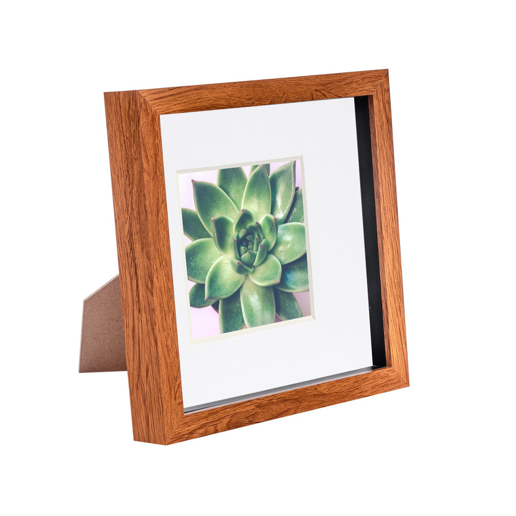 8 x 8 Dark Wood 3D Box Photo Frame - with 4 x 4 Mount
