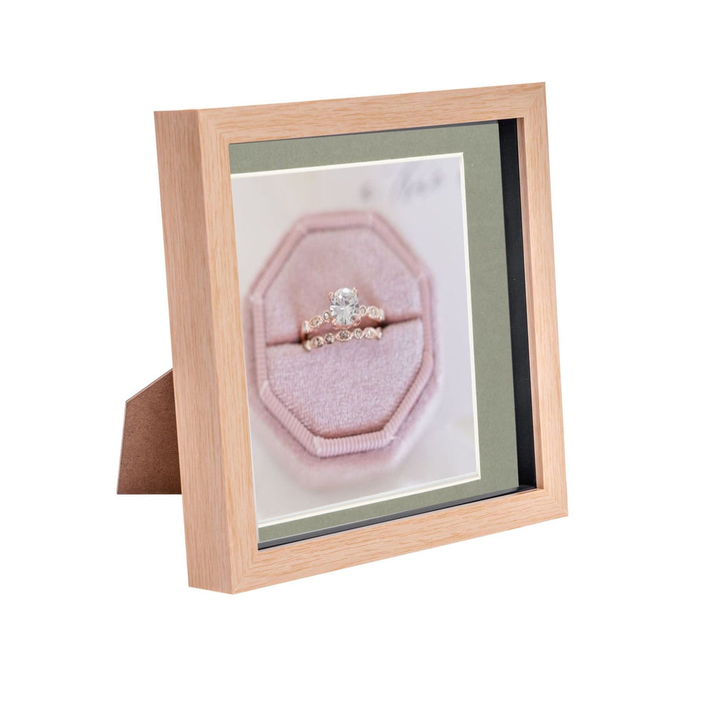 8 x 8 Light Wood 3D Box Photo Frame - with 6 x 6 Mount