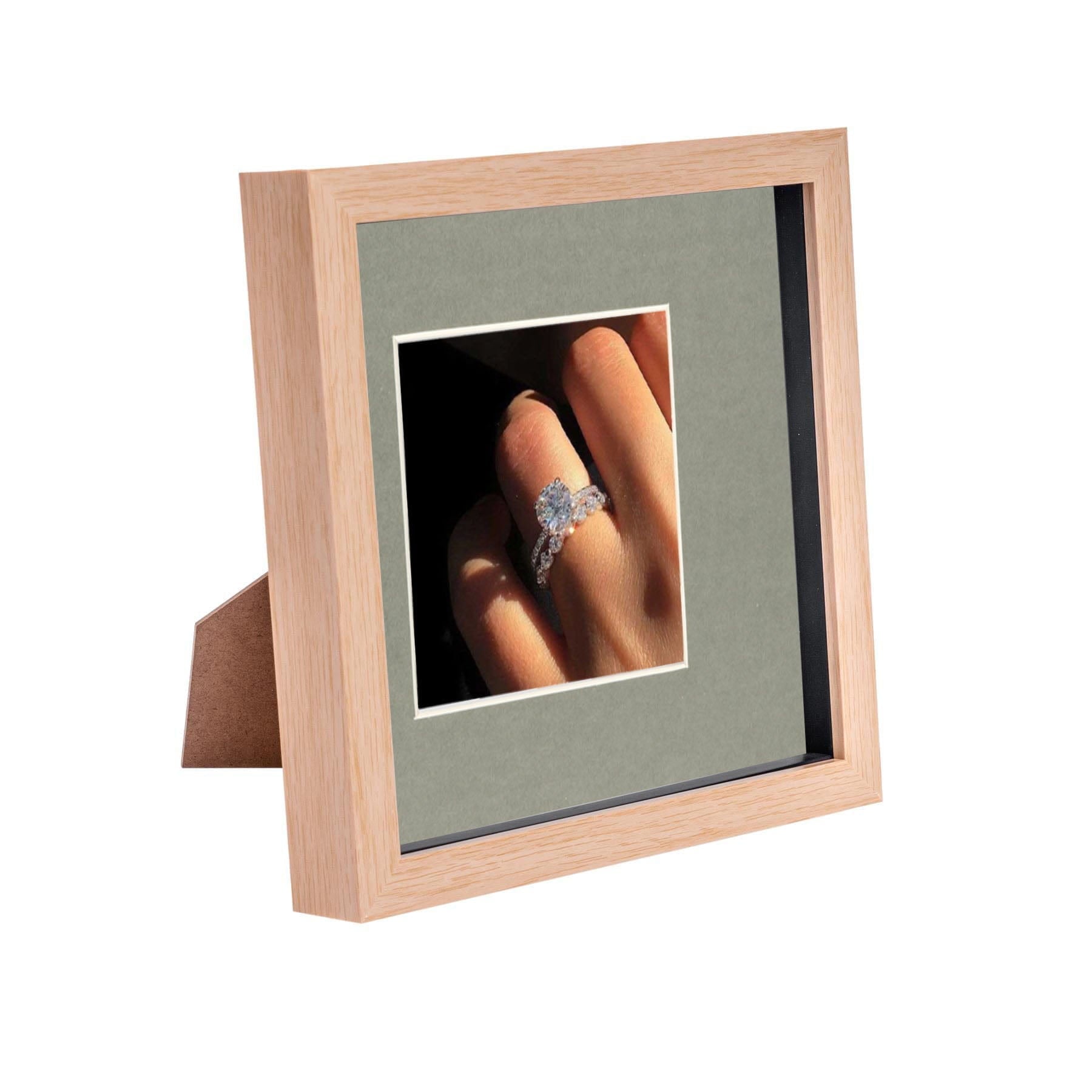 8 x 8 Light Wood 3D Box Photo Frame - with 4 x 4 Mount