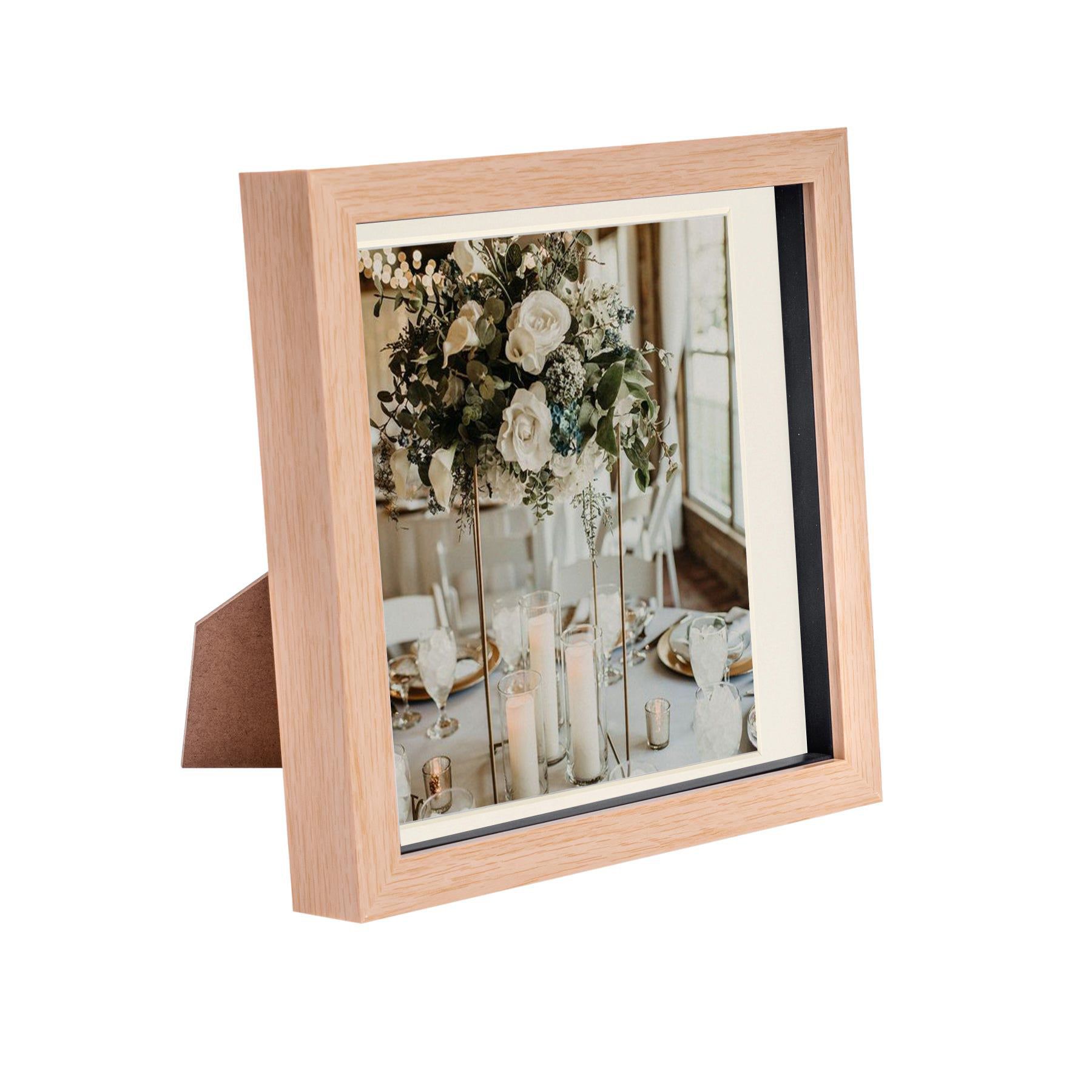 8 x 8 Light Wood 3D Box Photo Frame - with 6 x 6 Mount