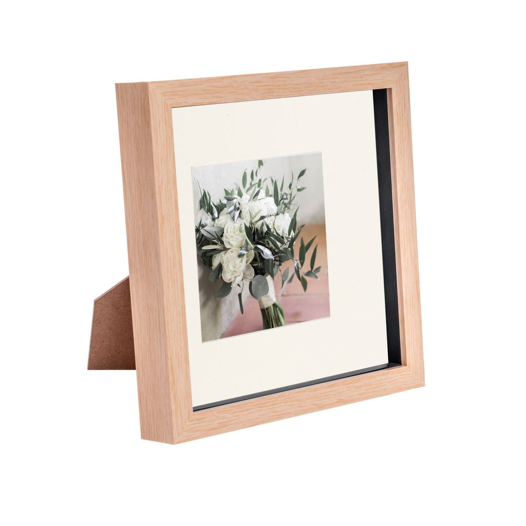 8 x 8 Light Wood 3D Box Photo Frame - with 4 x 4 Mount