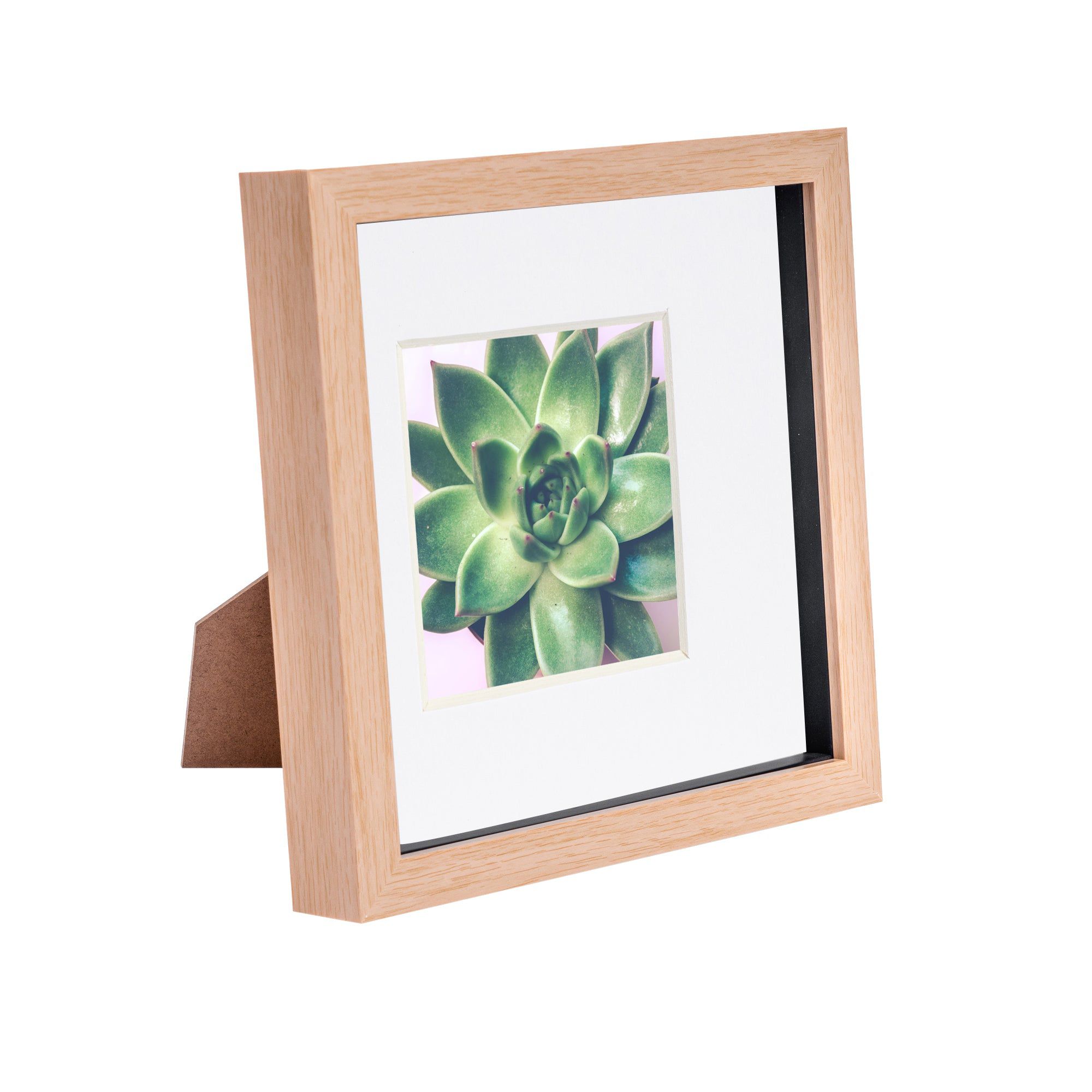 8 x 8 Light Wood 3D Box Photo Frame - with 4 x 4 Mount