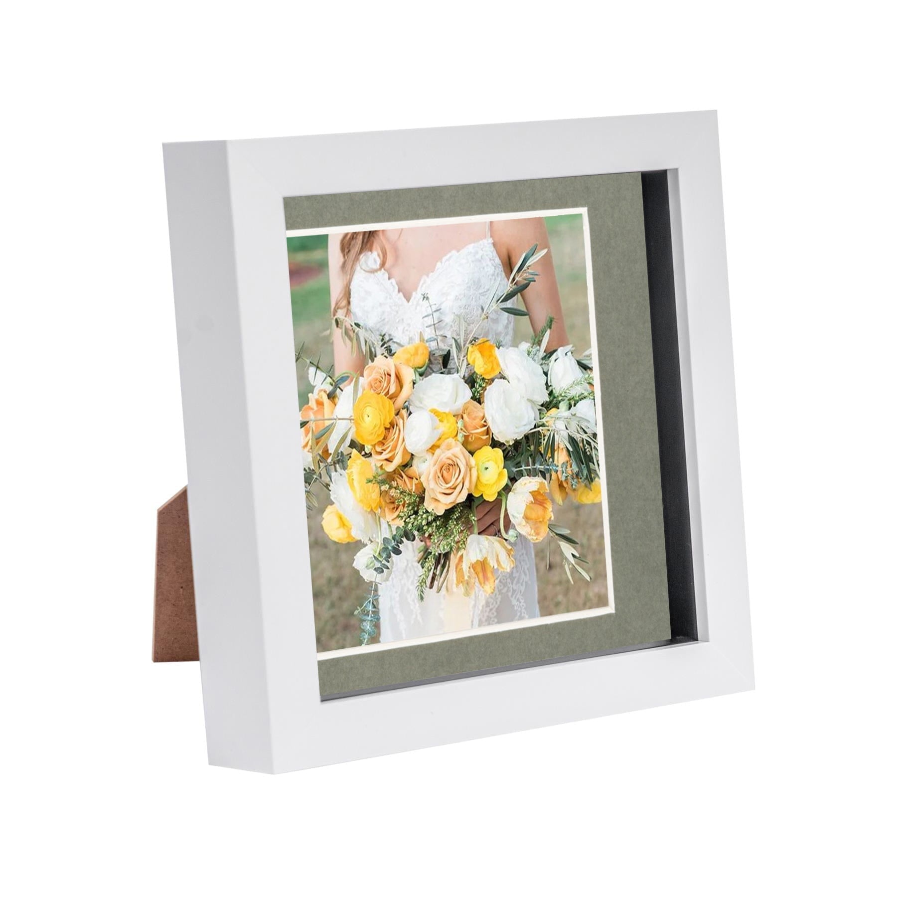 6 x 6 White 3D Box Photo Frame - with 4 x 4 Mount