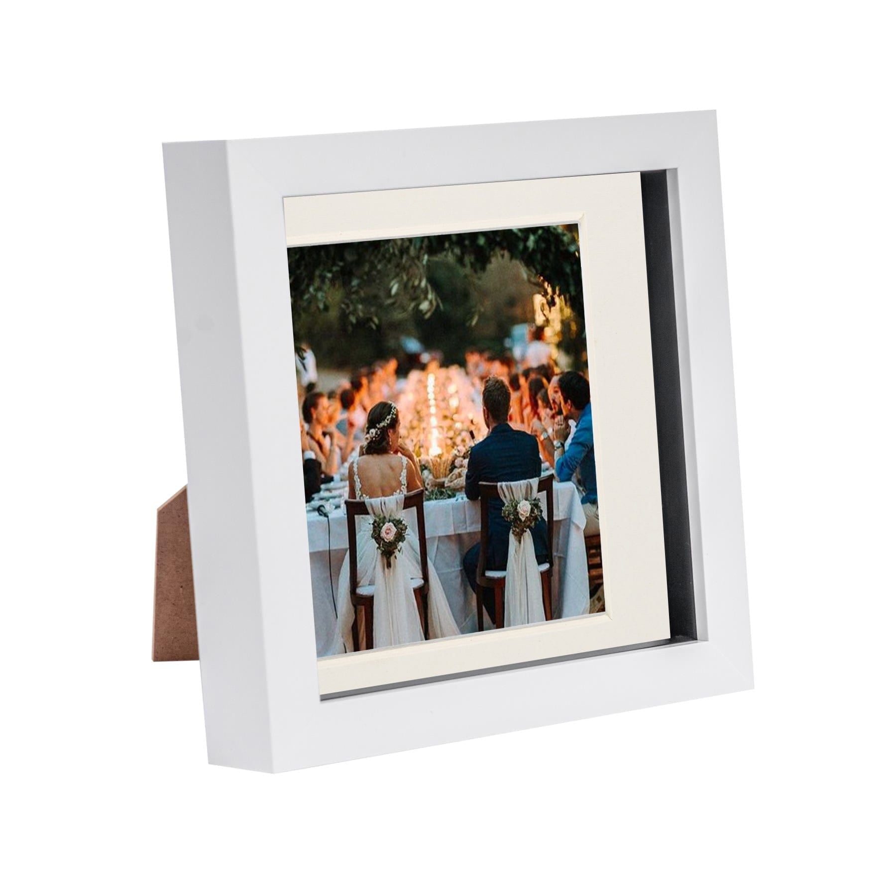 6 x 6 White 3D Box Photo Frame - with 4 x 4 Mount