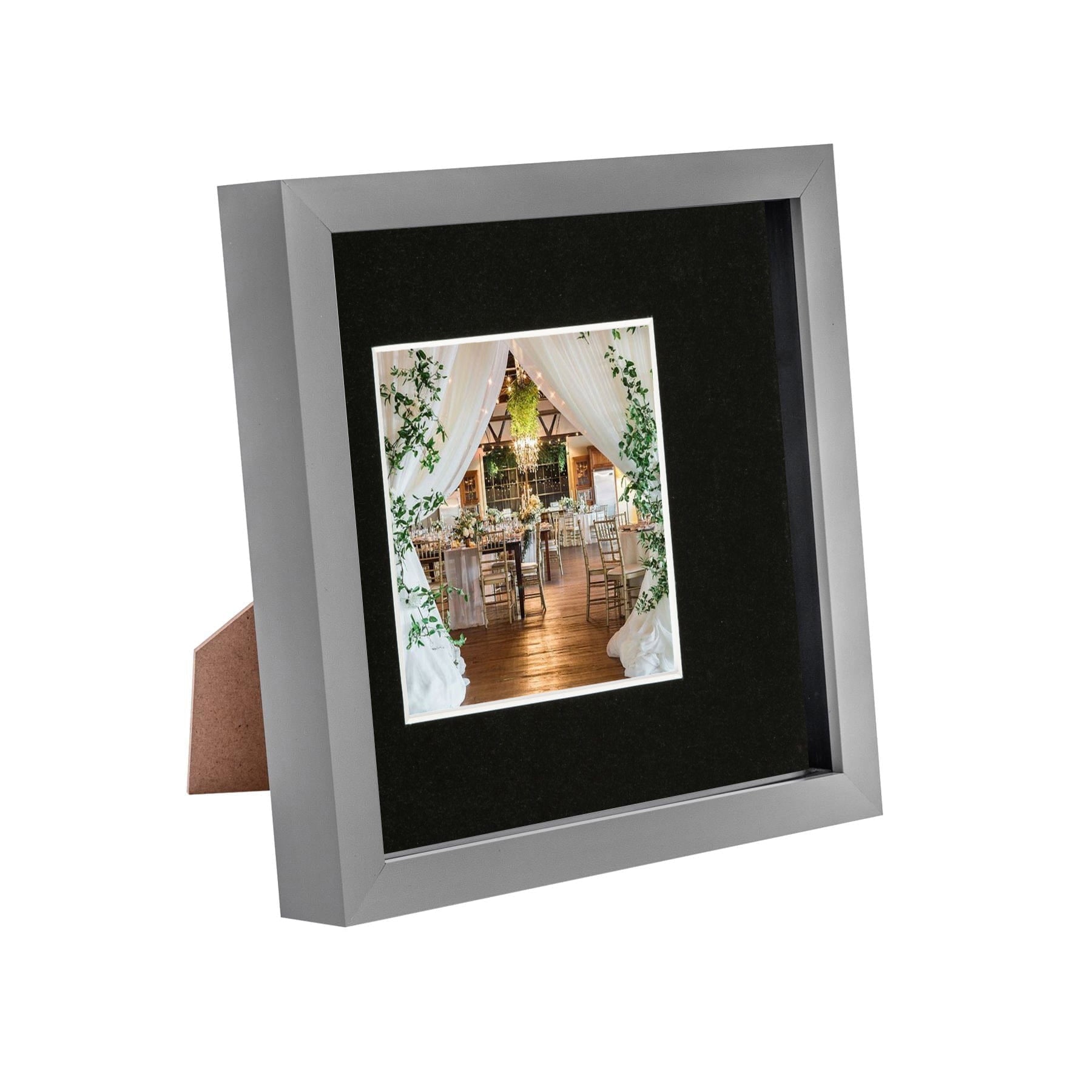 8 x 8 Grey 3D Box Photo Frame - with 4 x 4 Mount