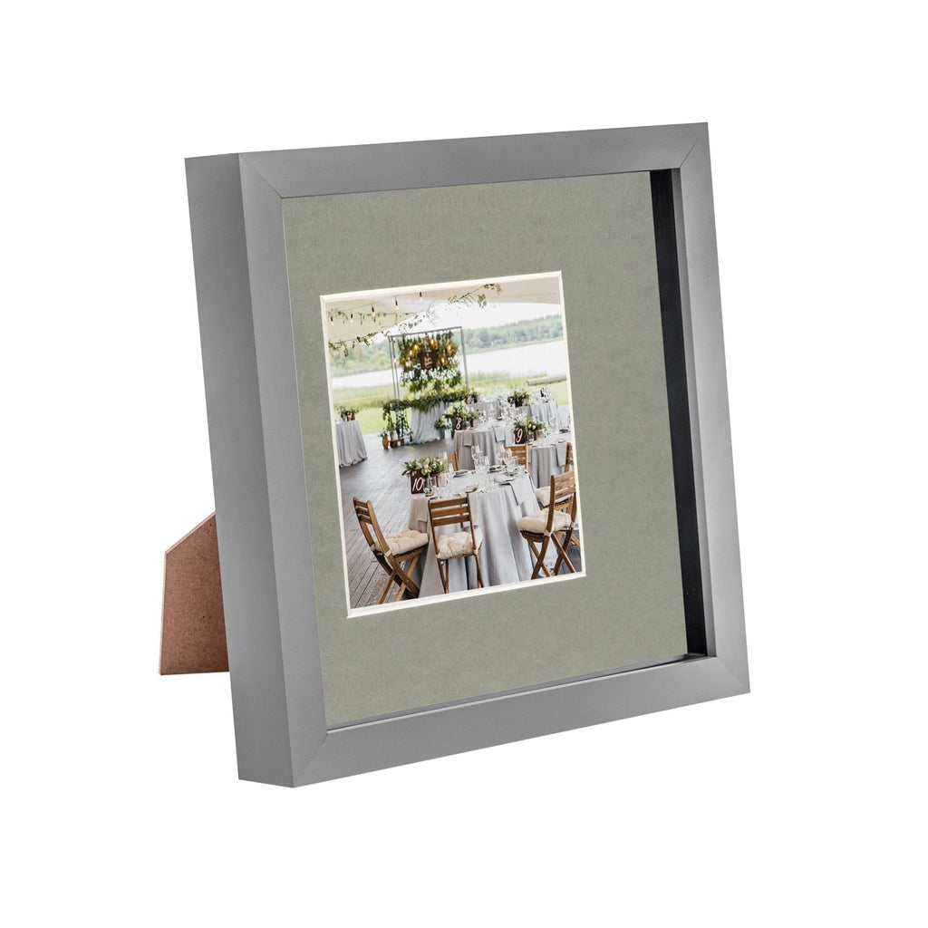 8 x 8 Grey 3D Box Photo Frame - with 4 x 4 Mount