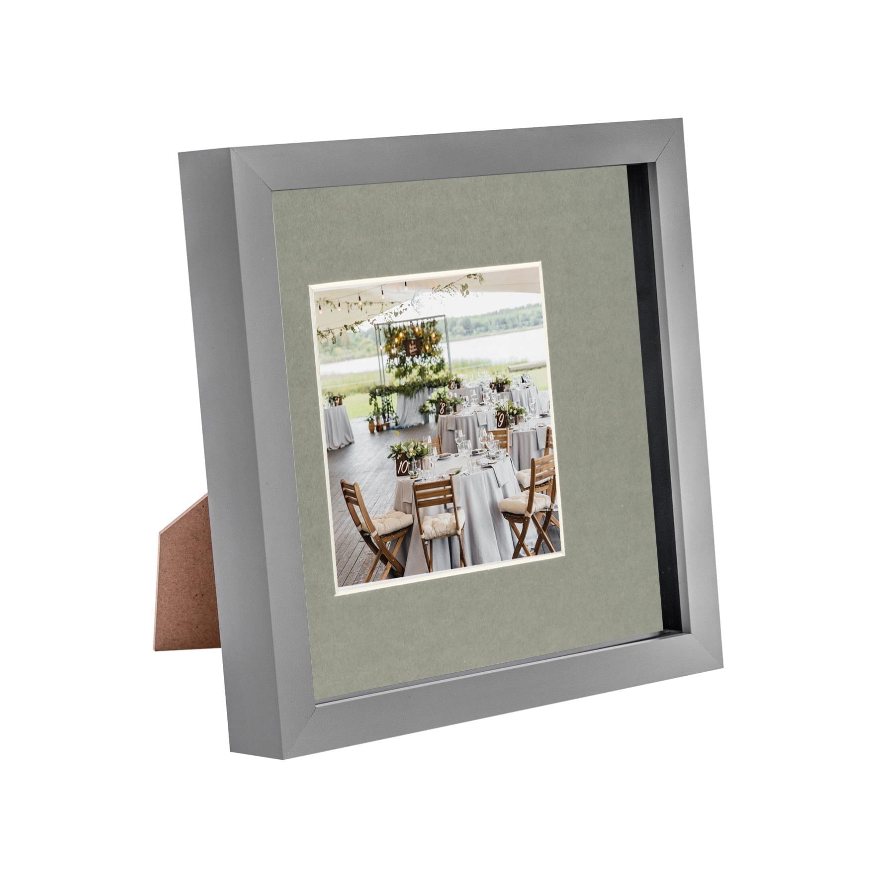 8 x 8 Grey 3D Box Photo Frame - with 4 x 4 Mount