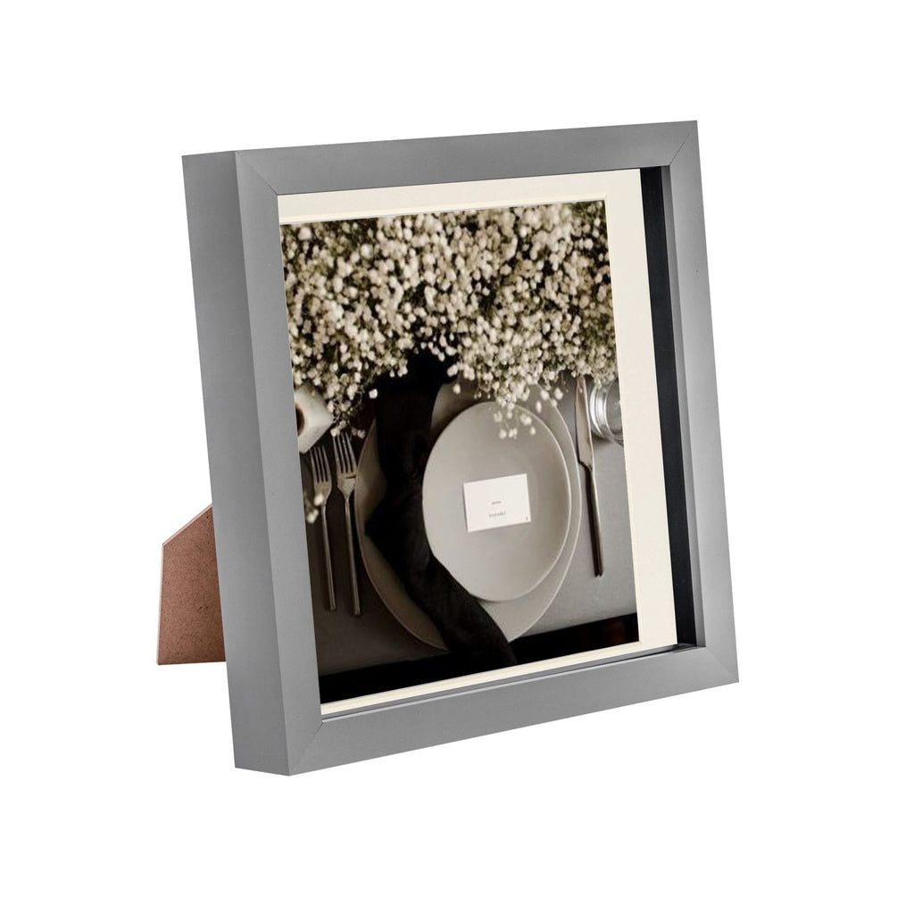 8 x 8 Grey 3D Box Photo Frame - with 6 x 6 Mount
