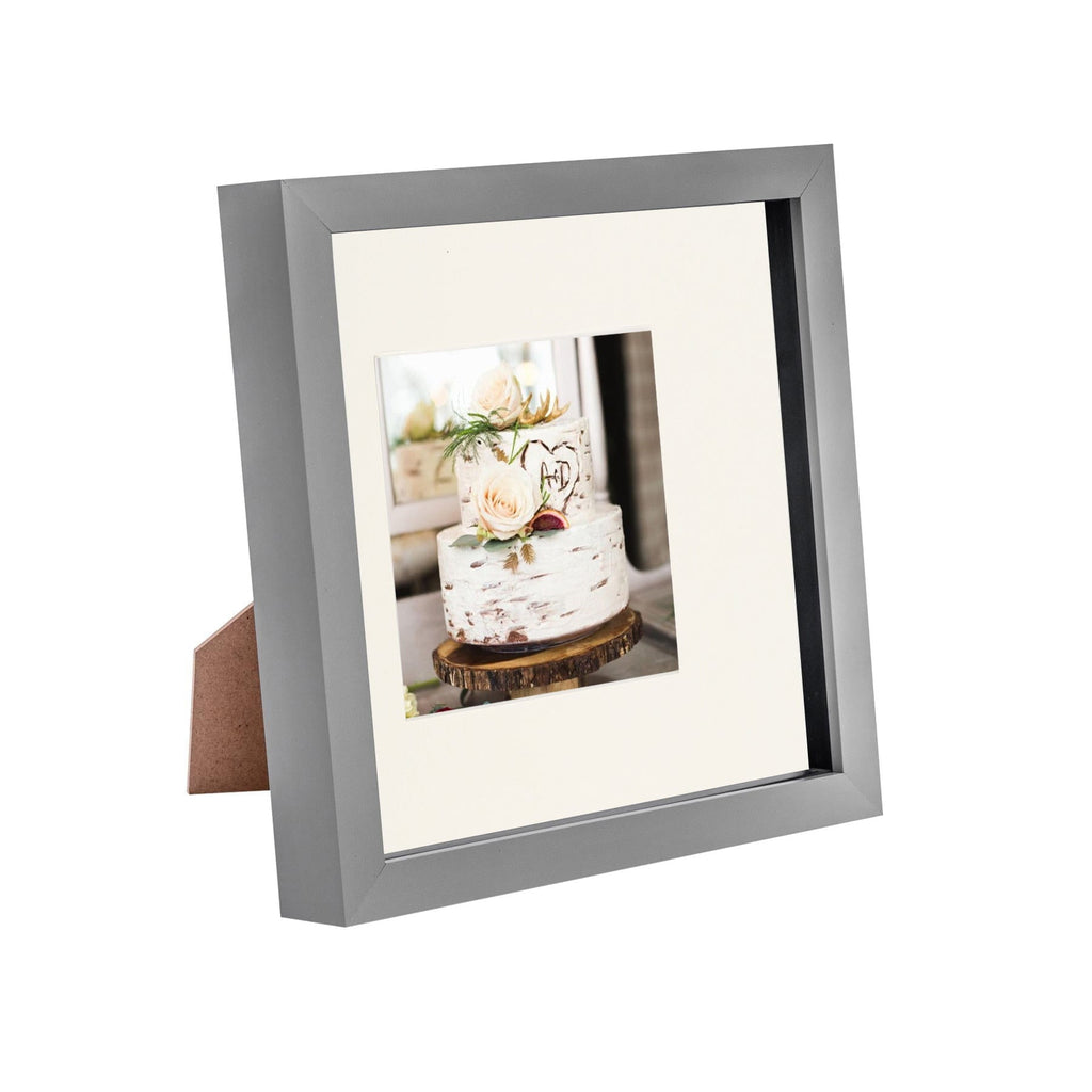 8 x 8 Grey 3D Box Photo Frame - with 4 x 4 Mount