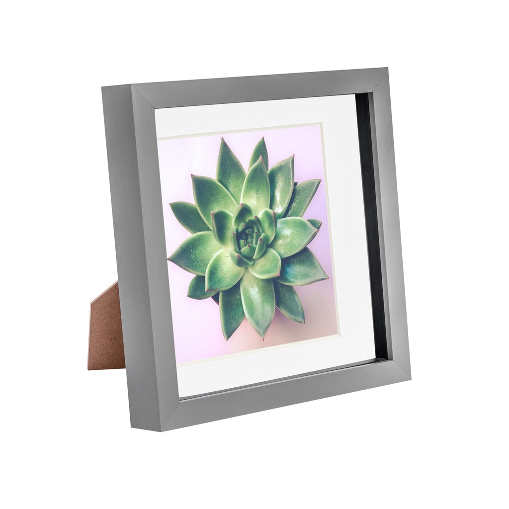 8 x 8 Grey 3D Box Photo Frame - with 6 x 6 Mount