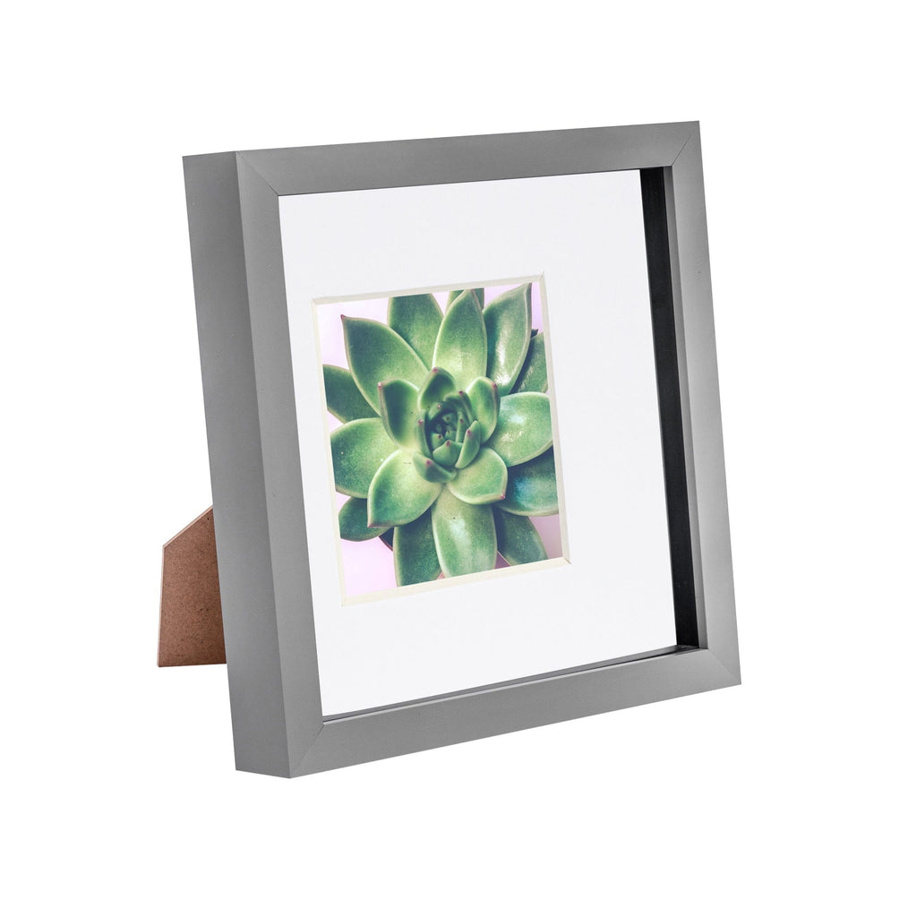 8 x 8 Grey 3D Box Photo Frame - with 4 x 4 Mount