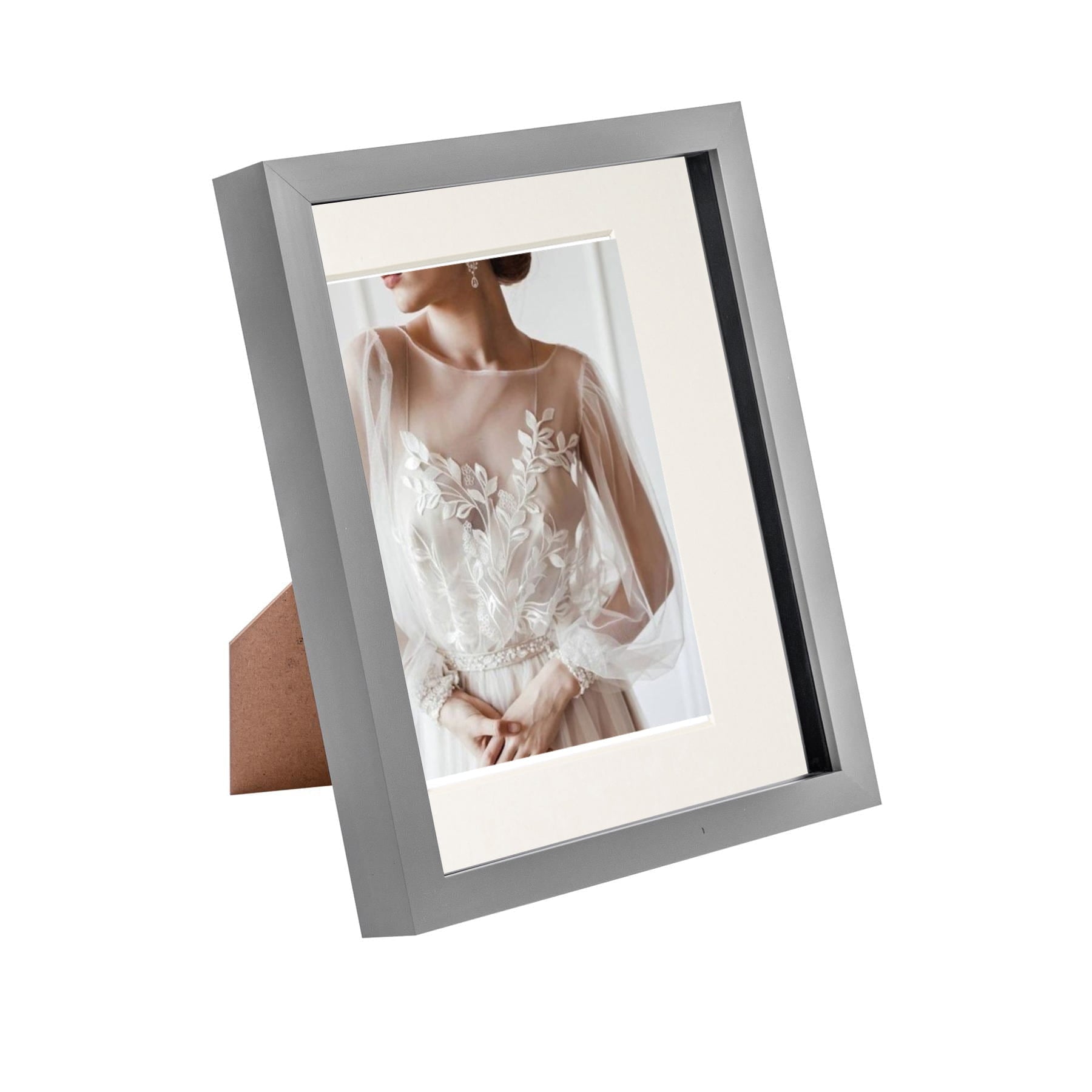 8 x 10 Grey 3D Box Photo Frame - with 5 x 7 Mount