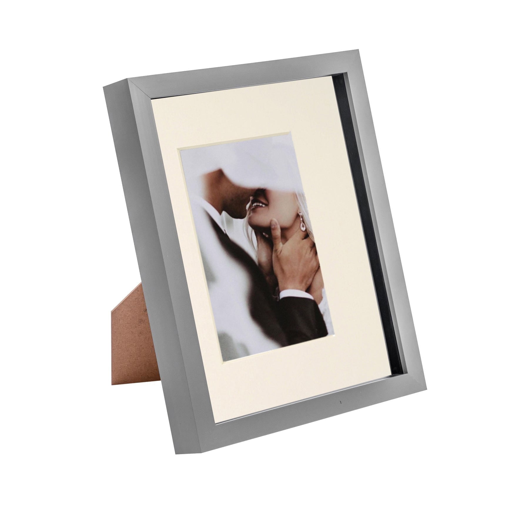 8 x 10 Grey 3D Box Photo Frame - with 4 x 6 Mount