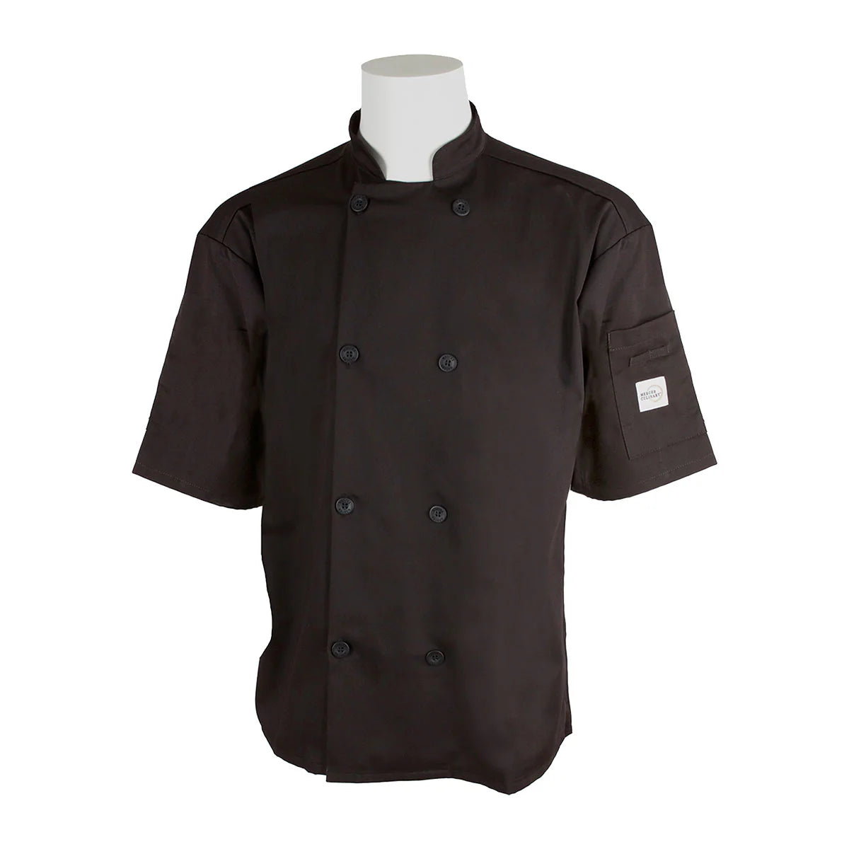 Mercer Millennia Air M60019BKXS Unisex Short Sleeve Chef Coat w/ Shoulder Pocket, X-Small, Black