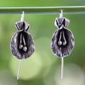 Antiqued Sterling Silver Artisan Crafted Flower Earrings - Butterfly Pea