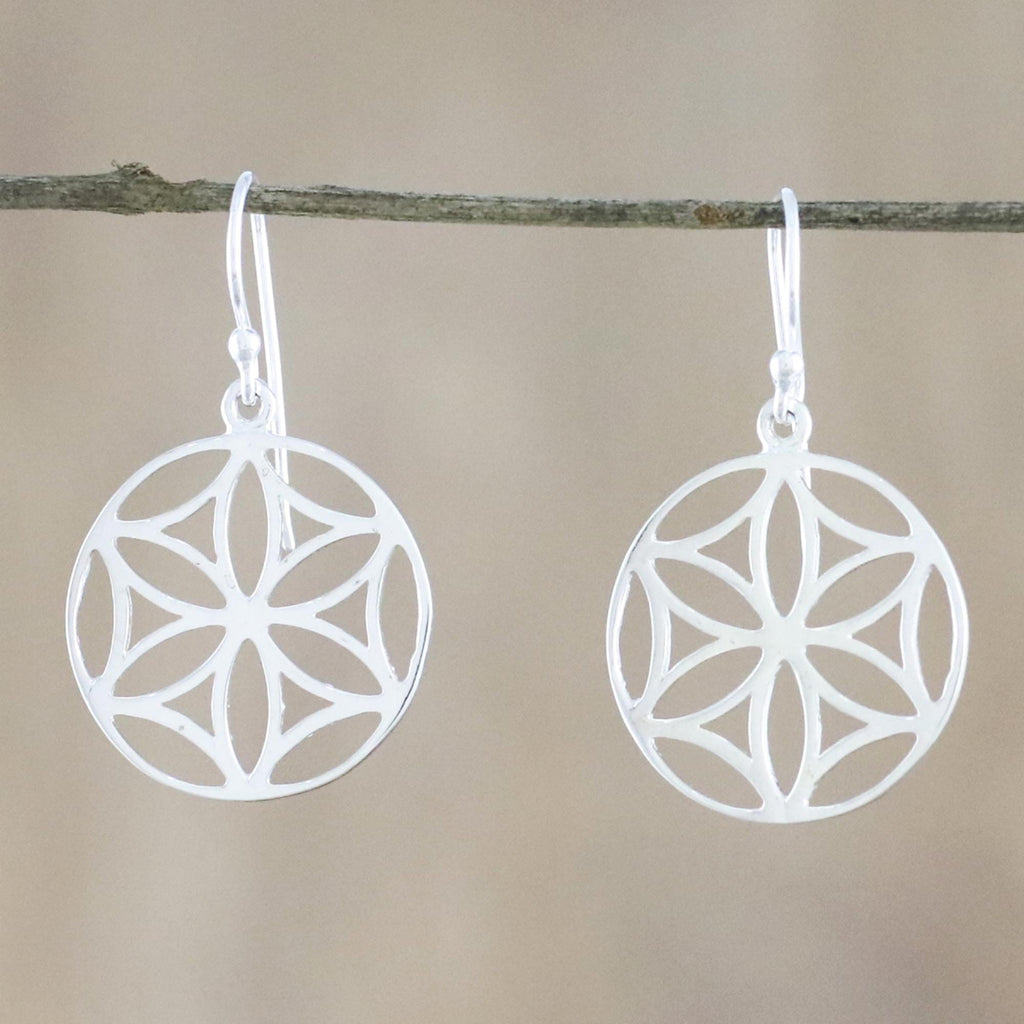 Sterling Silver Floral Dangle Earrings from Thailand - Inner Blossoms