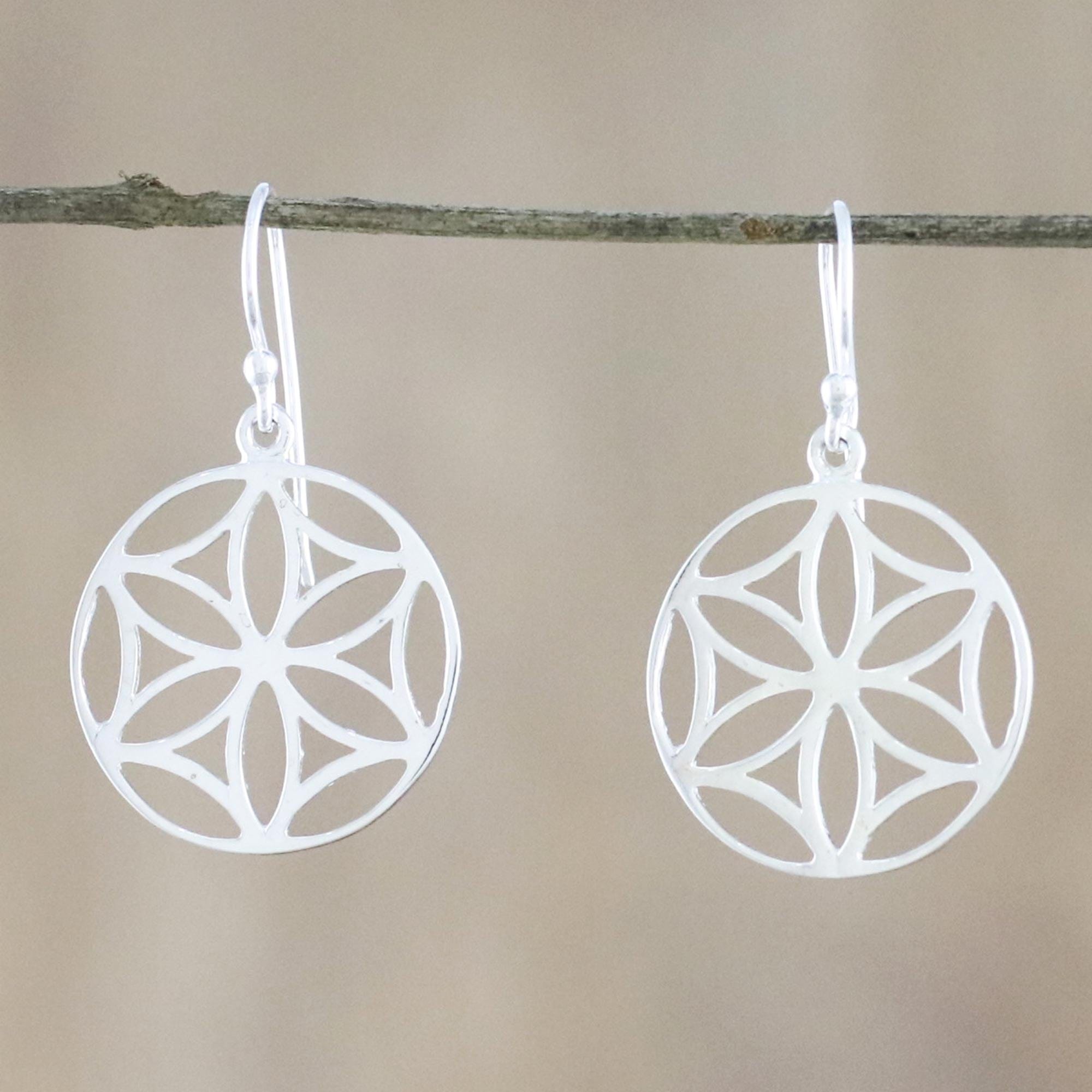 Sterling Silver Floral Dangle Earrings from Thailand - Inner Blossoms