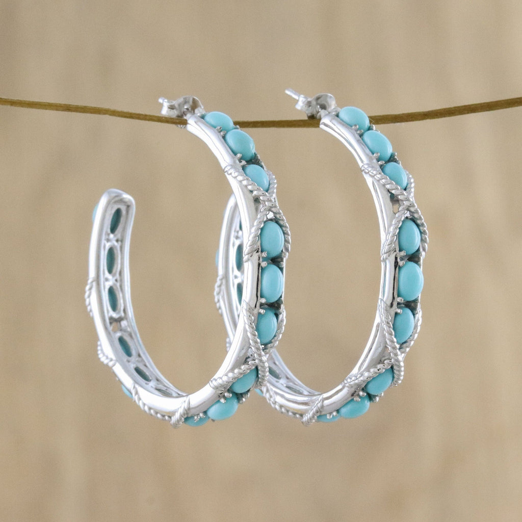 Nautical Style Turquoise Half Hoop Earrings from Thailand - Nautical Notions