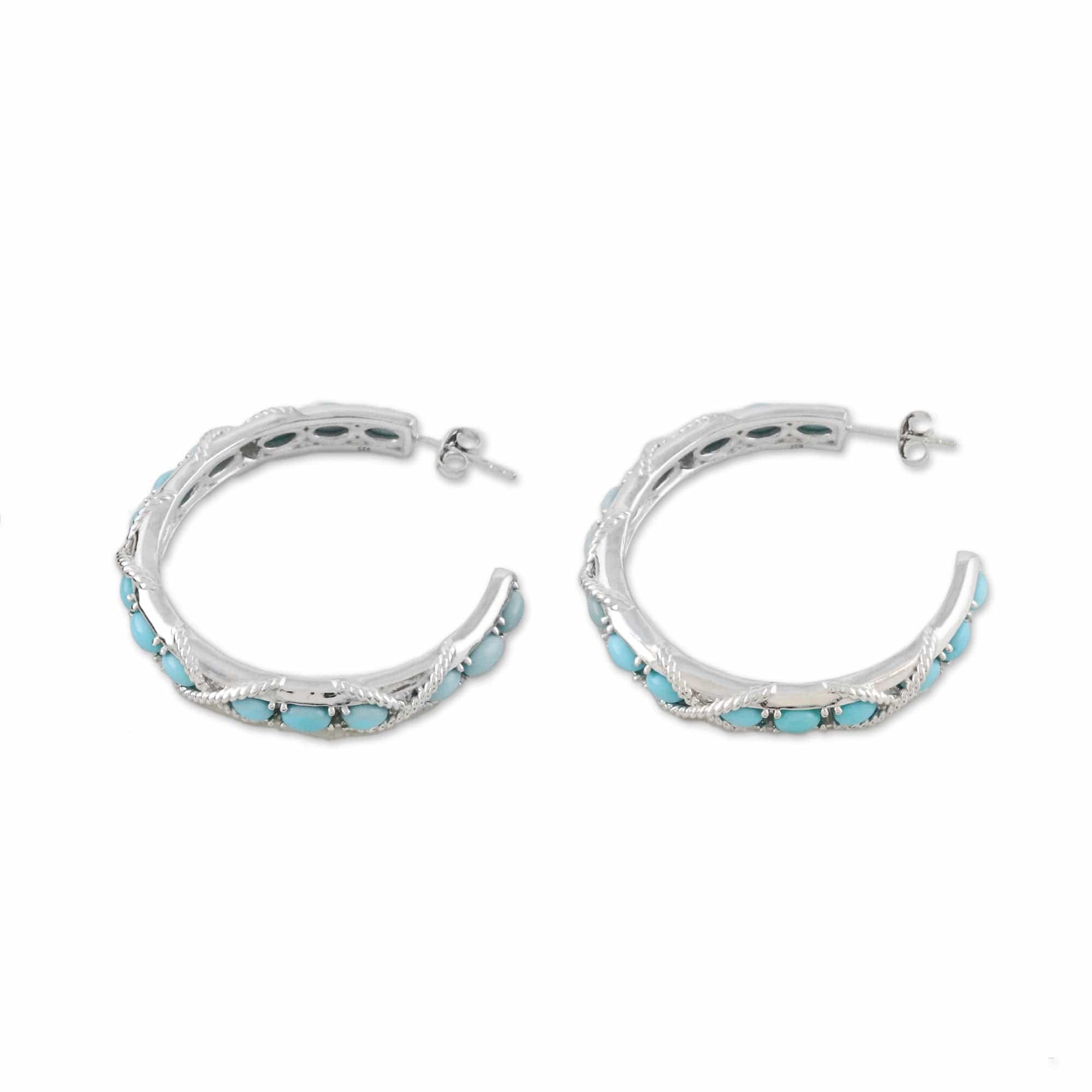 Nautical Style Turquoise Half Hoop Earrings from Thailand - Nautical Notions