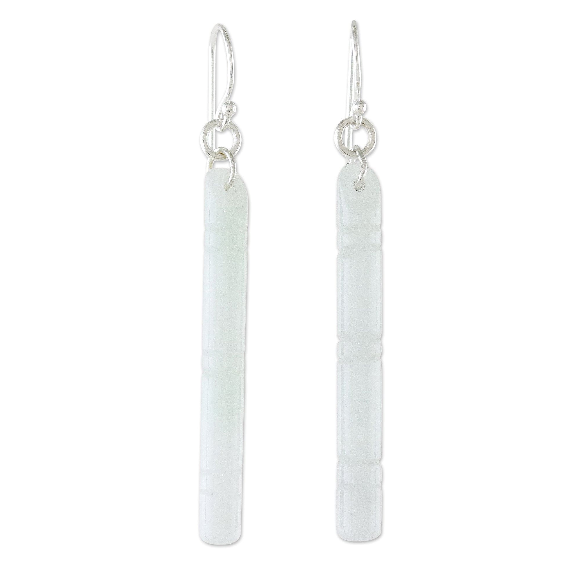 Thai Artisan Pale Green Jade Bamboo Dangle Earrings - Cool Bamboo