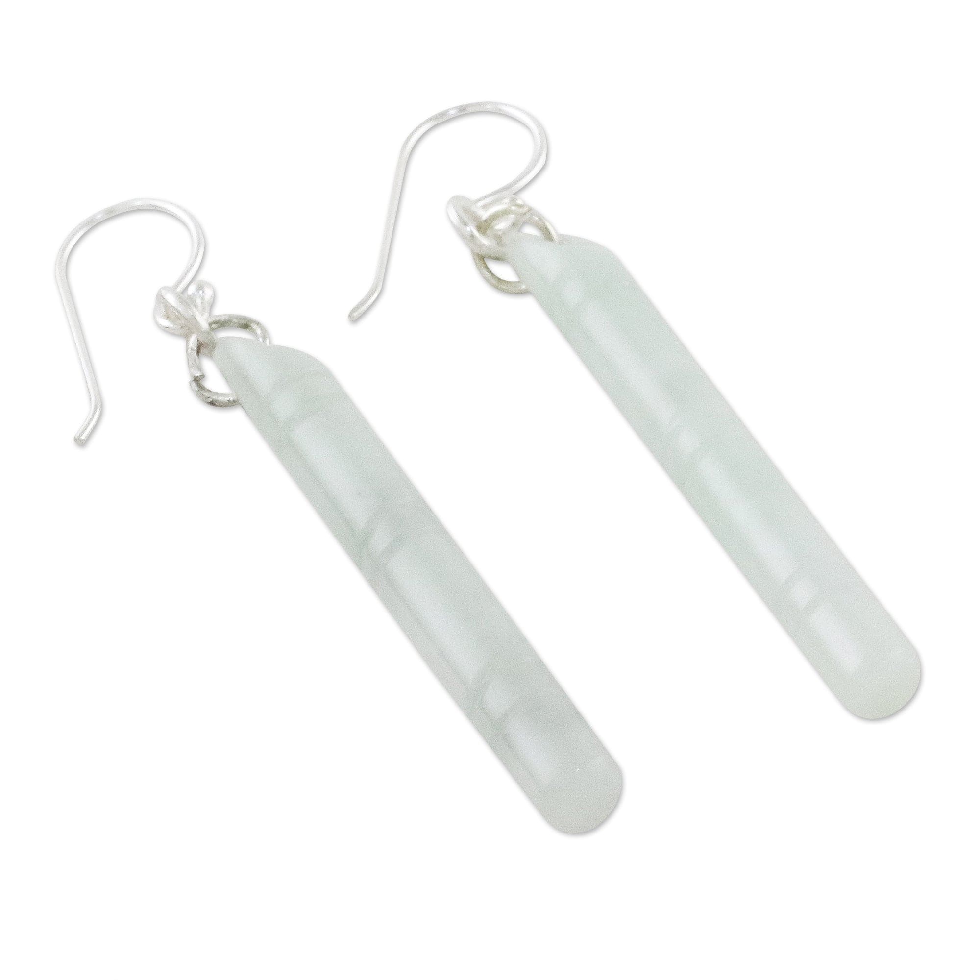 Thai Artisan Pale Green Jade Bamboo Dangle Earrings - Cool Bamboo