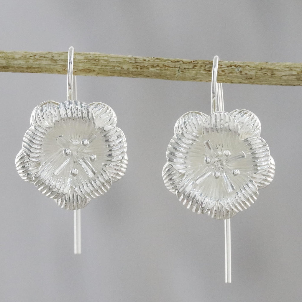 Floral Sterling Silver Drop Earrings from Thailand - Tasteful Blossoms