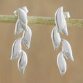 925 Sterling Silver Leaves Post Drop Earrings - Floating Leaves
