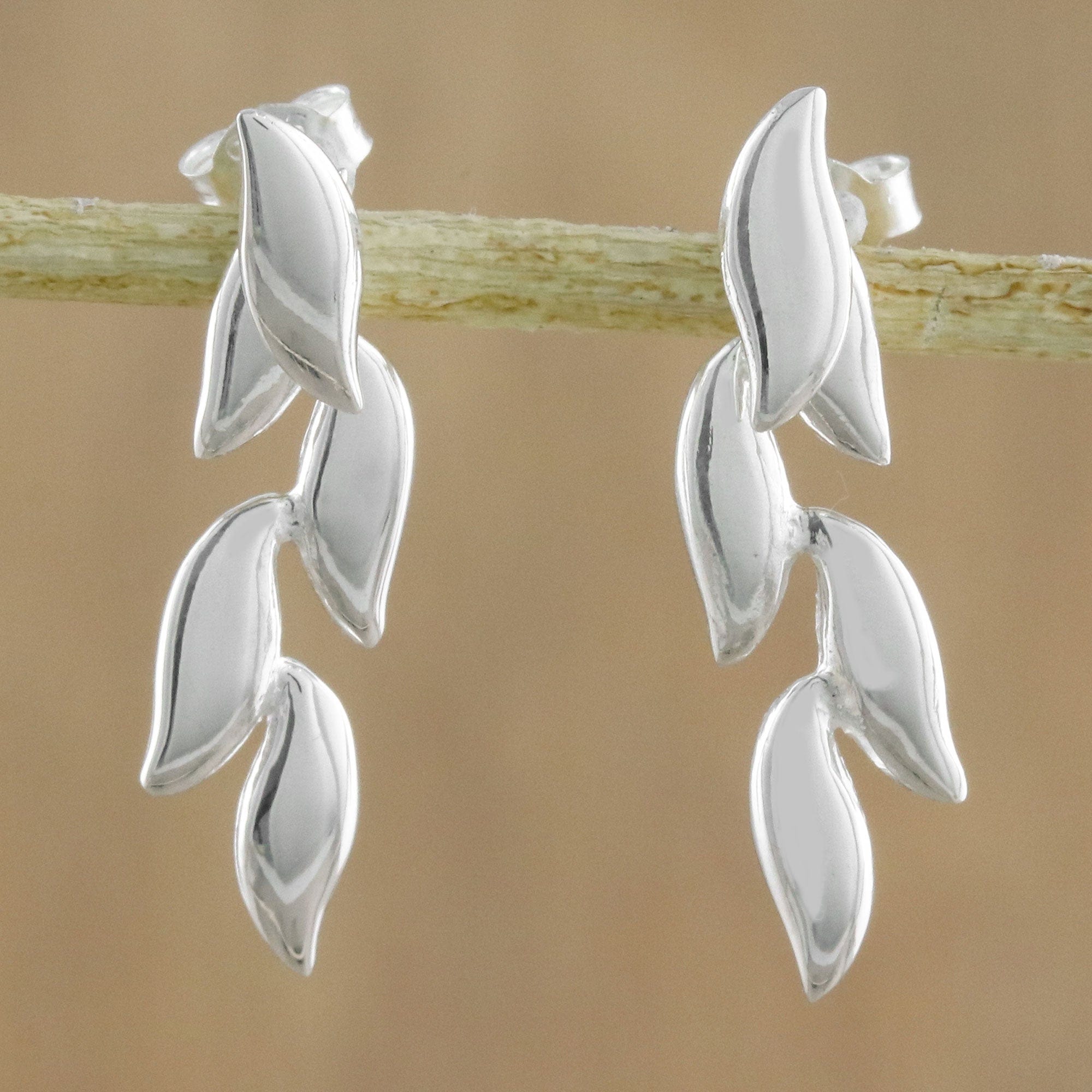 925 Sterling Silver Leaves Post Drop Earrings - Floating Leaves