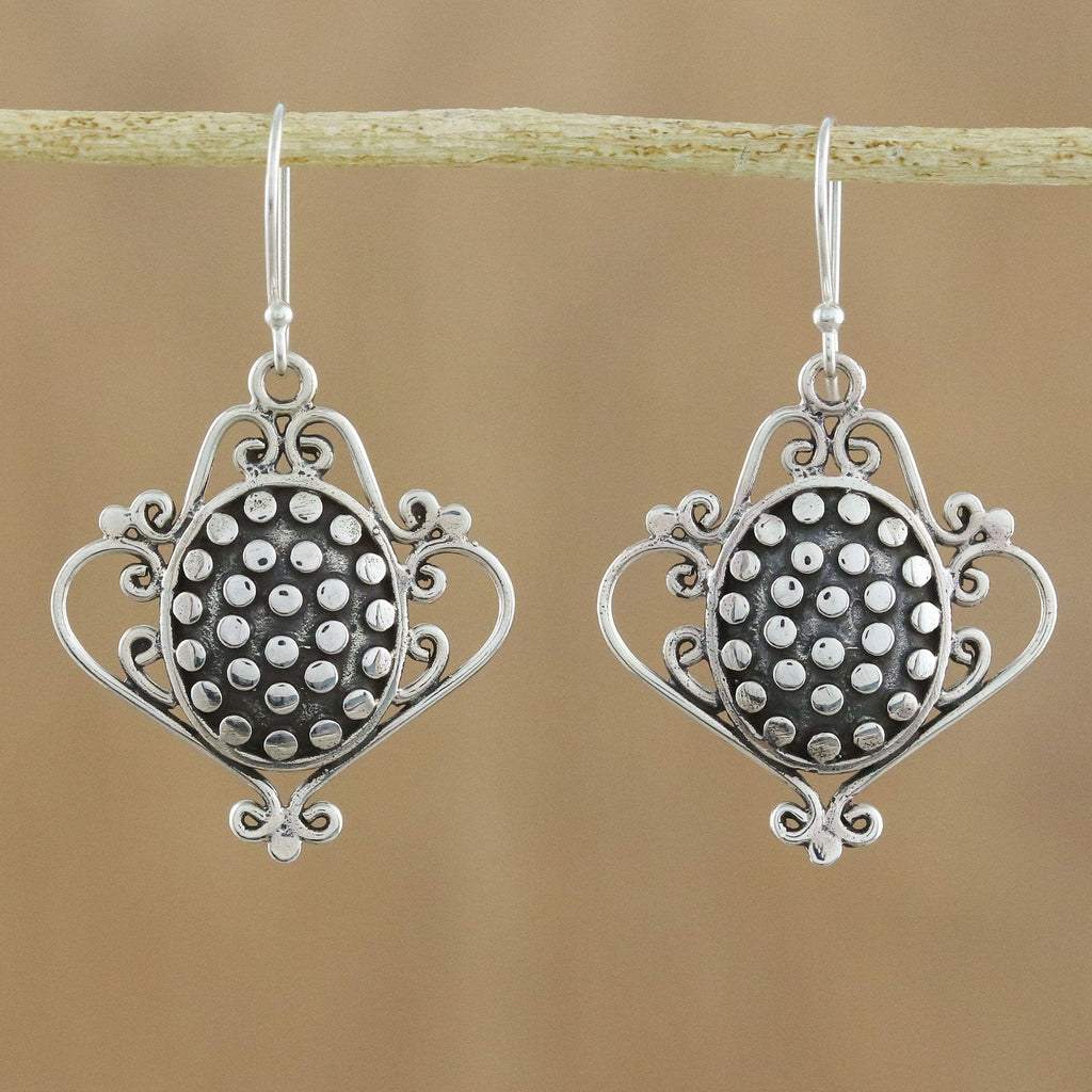 Sterling Silver Scrollwork and Oval with Dot Motif Earrings - Ladies' Tea