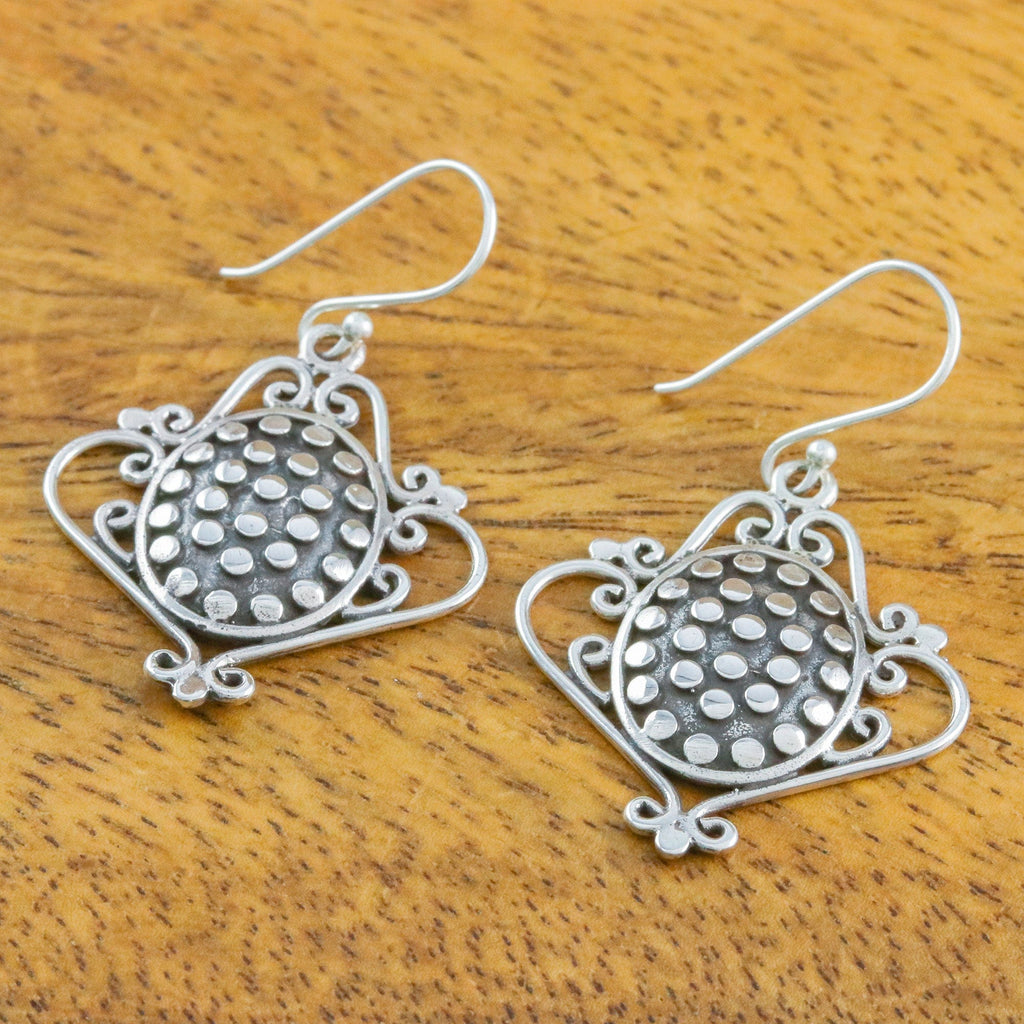 Sterling Silver Scrollwork and Oval with Dot Motif Earrings - Ladies' Tea