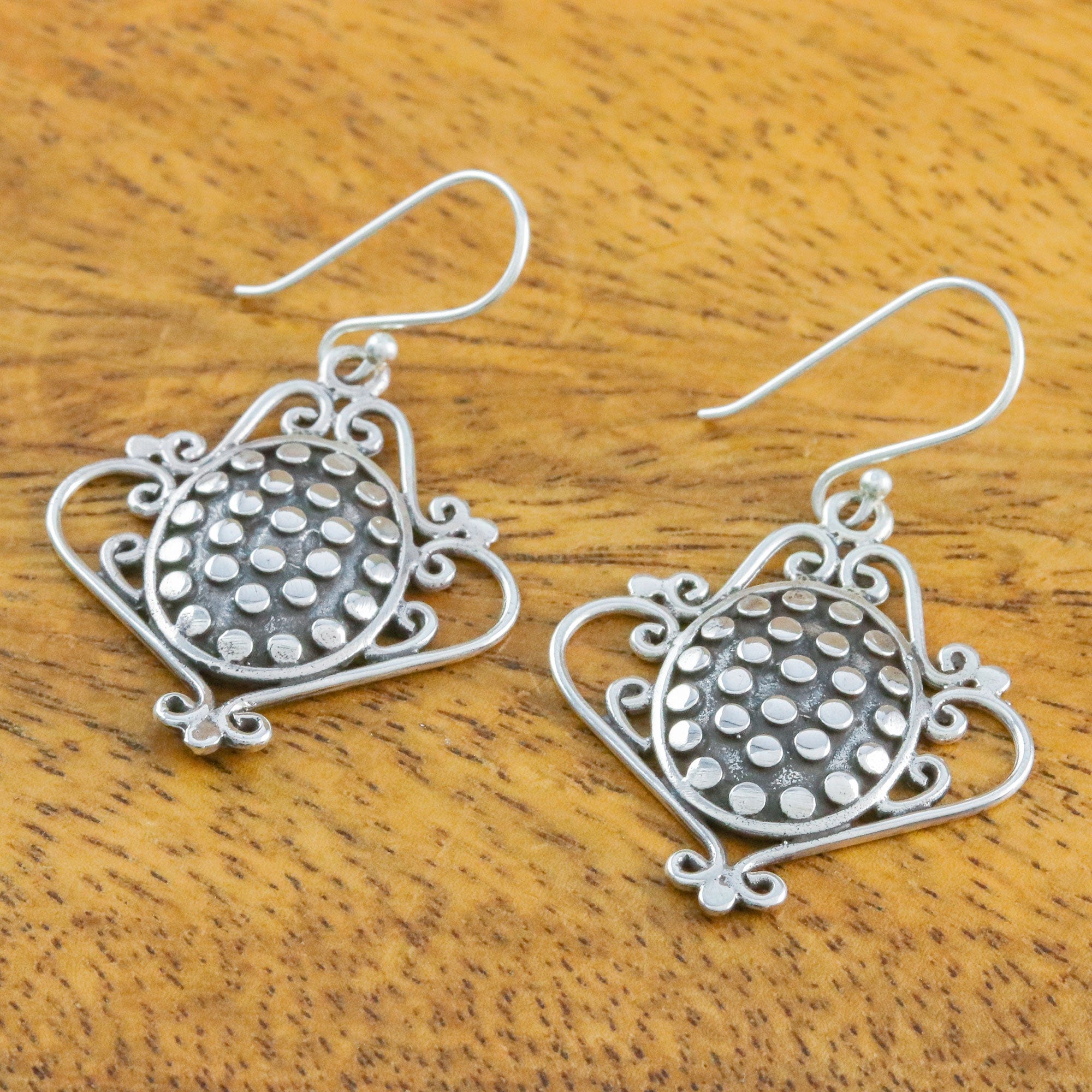 Sterling Silver Scrollwork and Oval with Dot Motif Earrings - Ladies' Tea