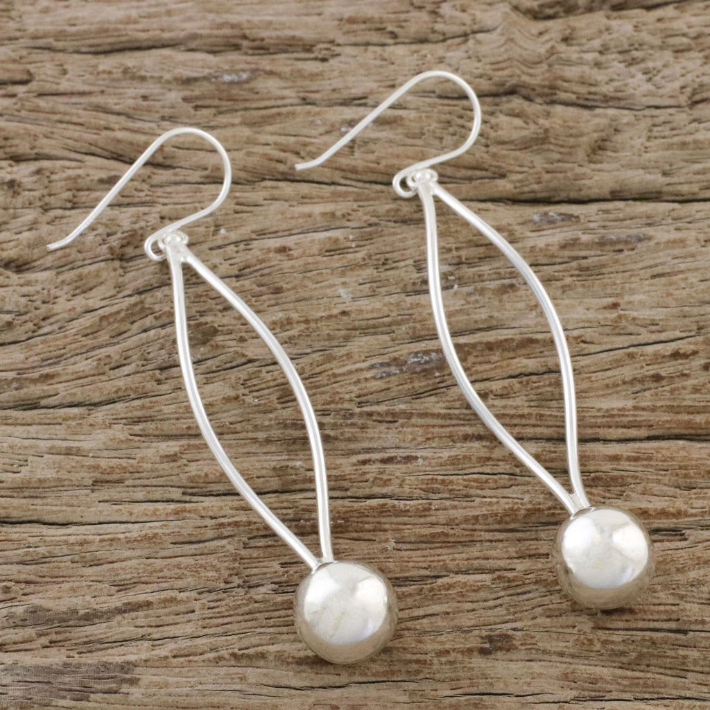 Sterling Silver Pendulum Dangle Earrings from Thailand - Shining Pendulum