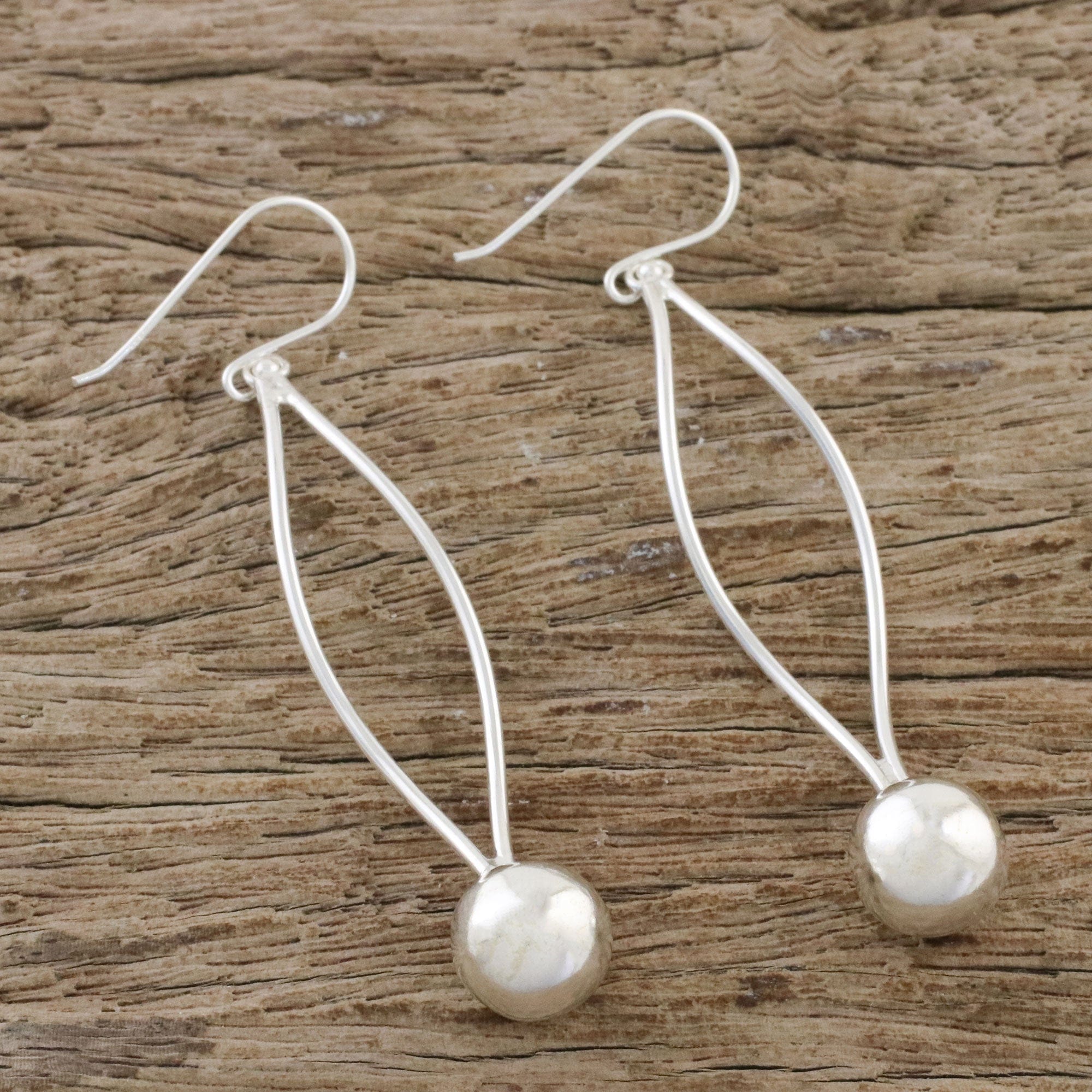 Sterling Silver Pendulum Dangle Earrings from Thailand - Shining Pendulum