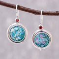 Round Garnet and Roman Glass Drop Earrings from Thailand - Roman Circles