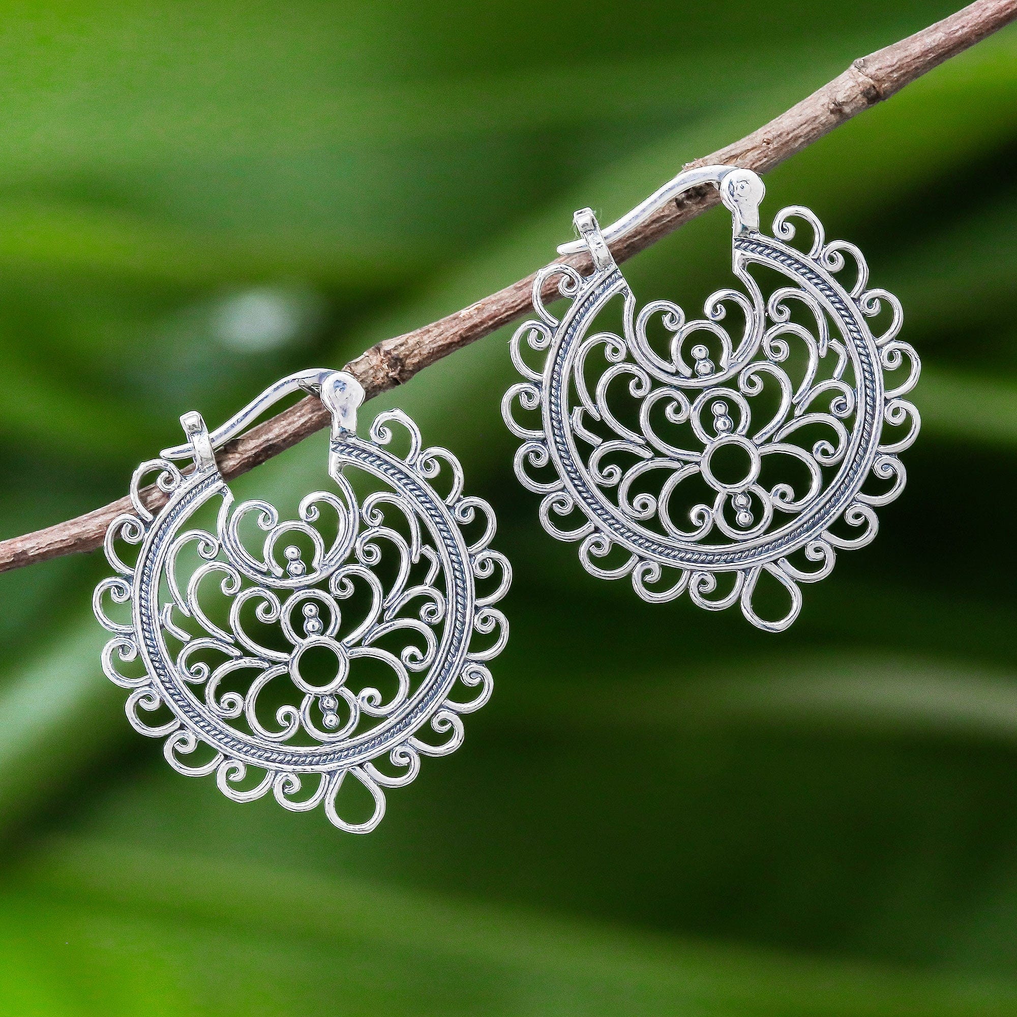 Artisan Crafted Sterling Silver Hoop Earrings from Thailand - Classic Swirls
