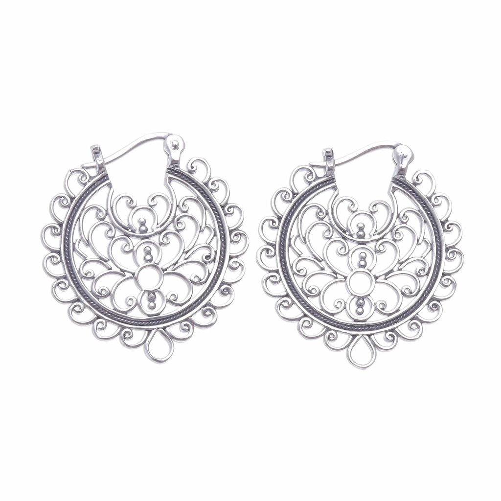 Artisan Crafted Sterling Silver Hoop Earrings from Thailand - Classic Swirls