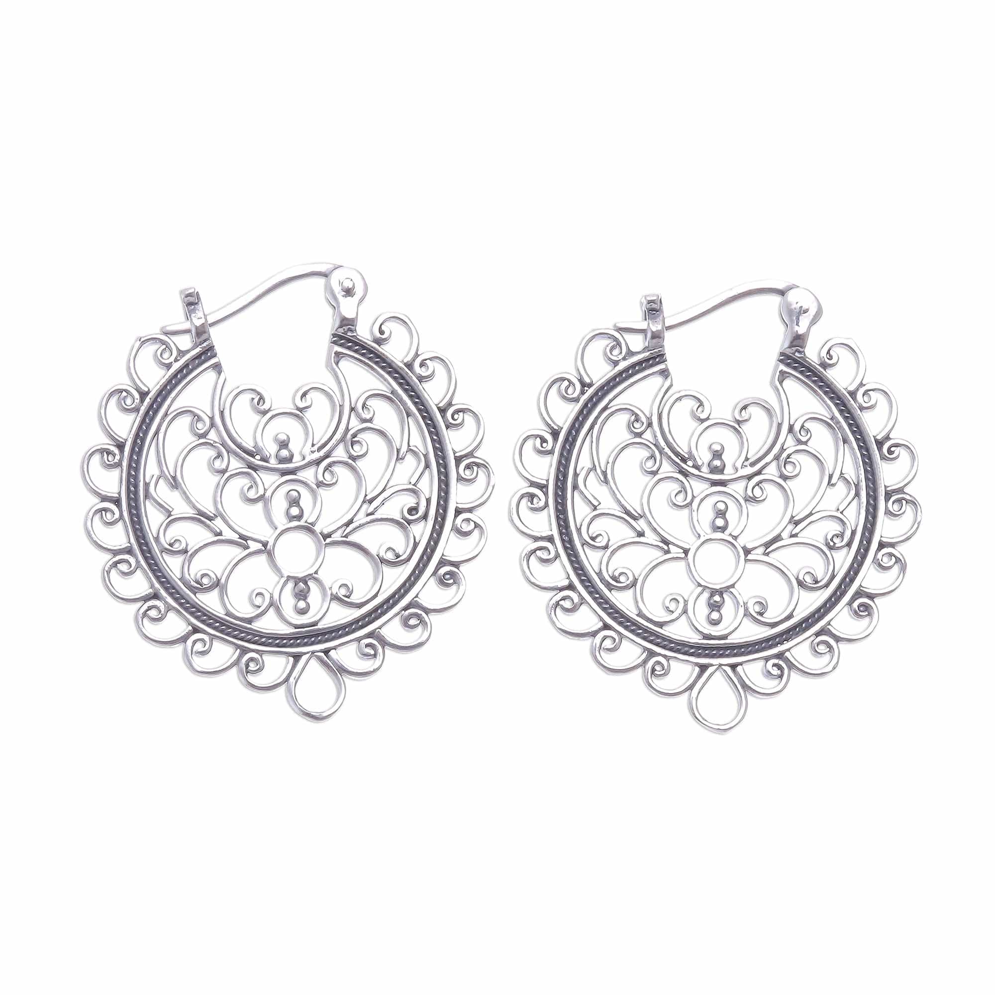 Artisan Crafted Sterling Silver Hoop Earrings from Thailand - Classic Swirls
