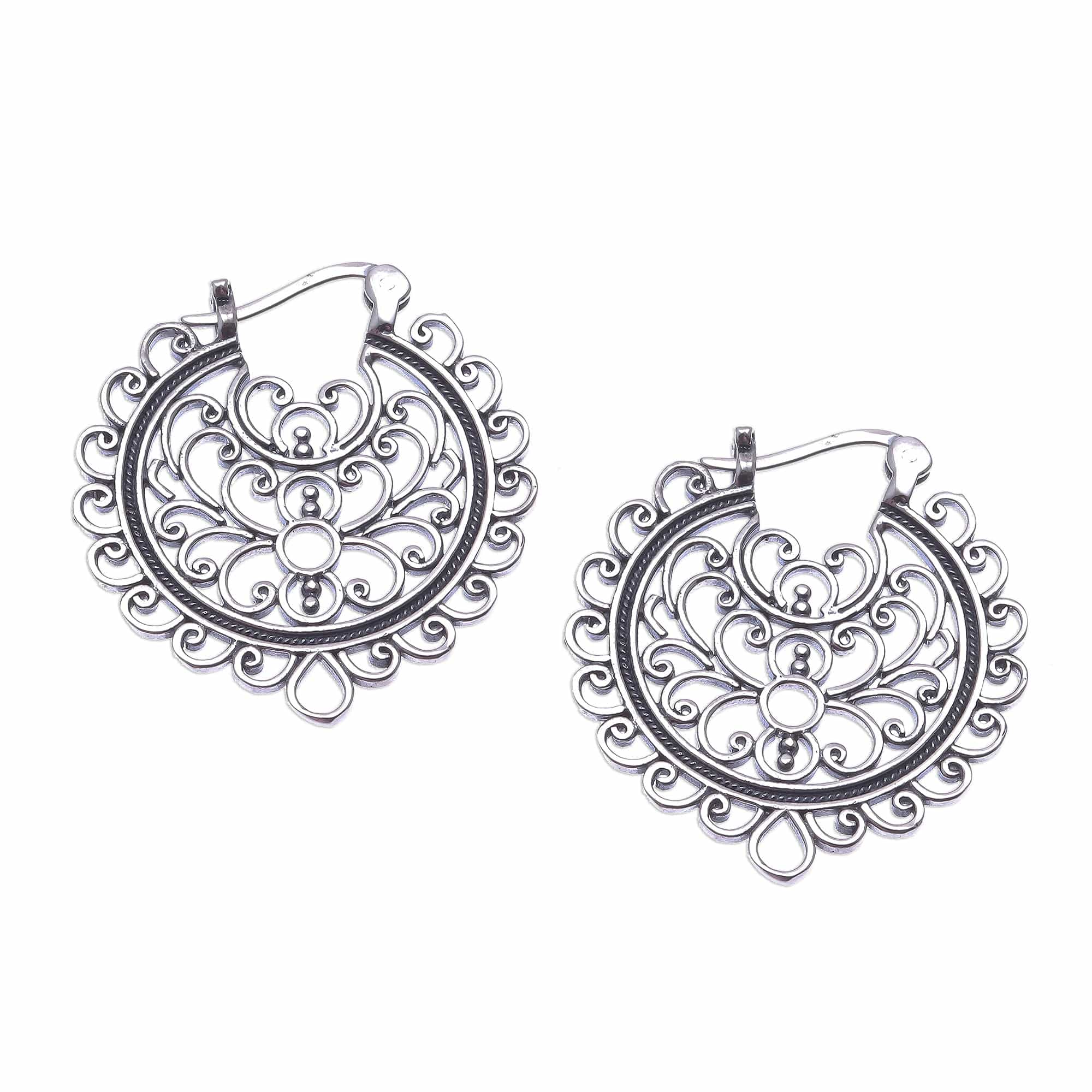 Artisan Crafted Sterling Silver Hoop Earrings from Thailand - Classic Swirls